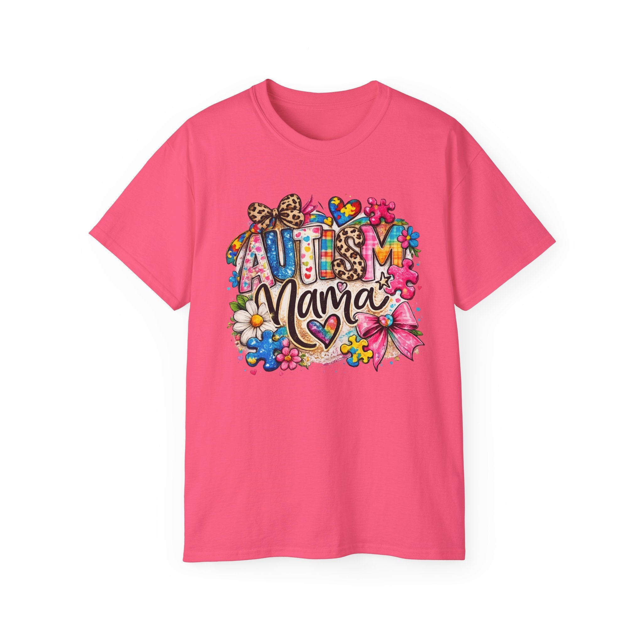Autism Mama Floral T-Shirt — Colorful Heart & Puzzle Support Tee