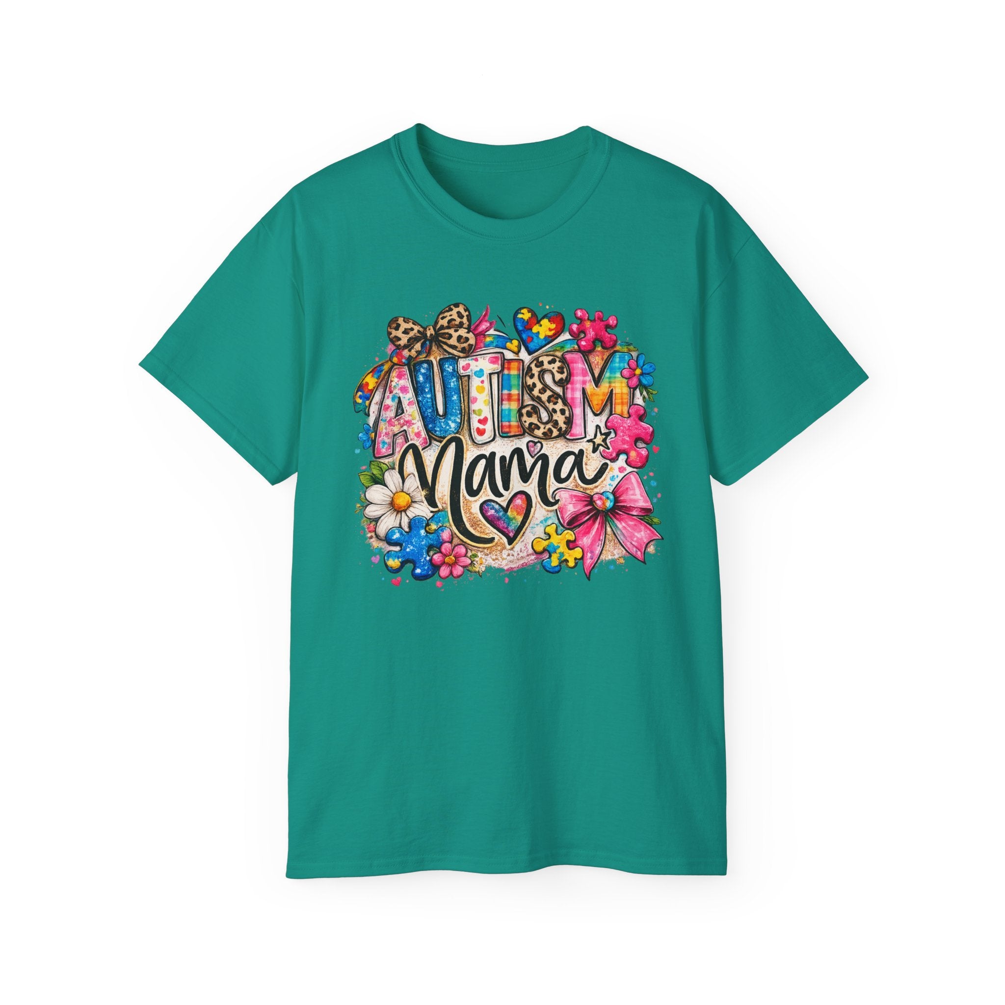 Autism Mama Floral T-Shirt — Colorful Heart & Puzzle Support Tee
