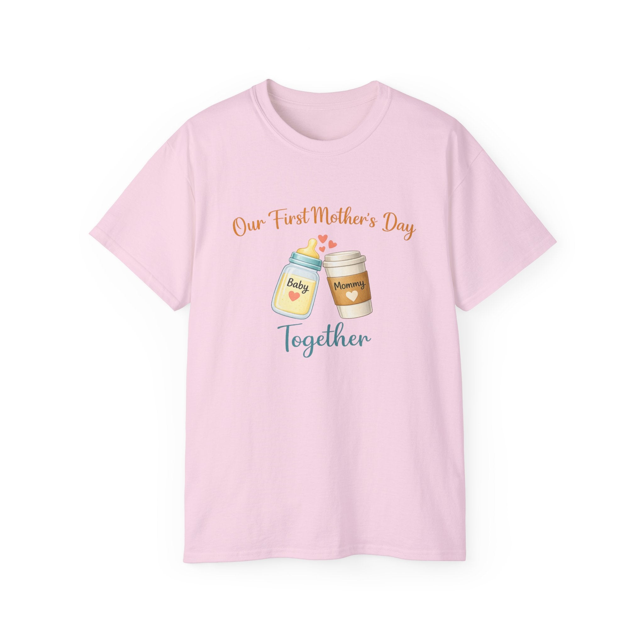 Mother’s Day T-Shirt “Our First Mother’s Day Together” Baby Bottle & Coffee Design