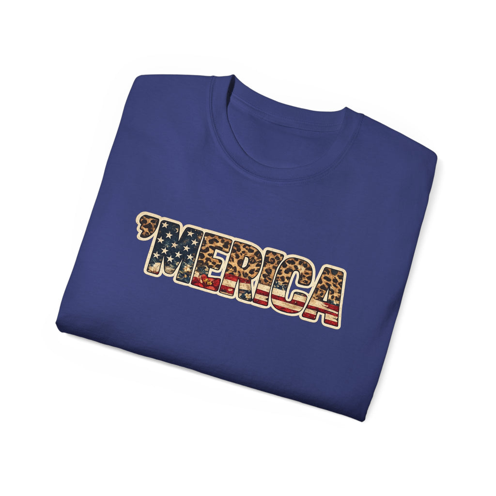 'Merica American Flag Text Tee — Patriotic Fourth of July Shirt