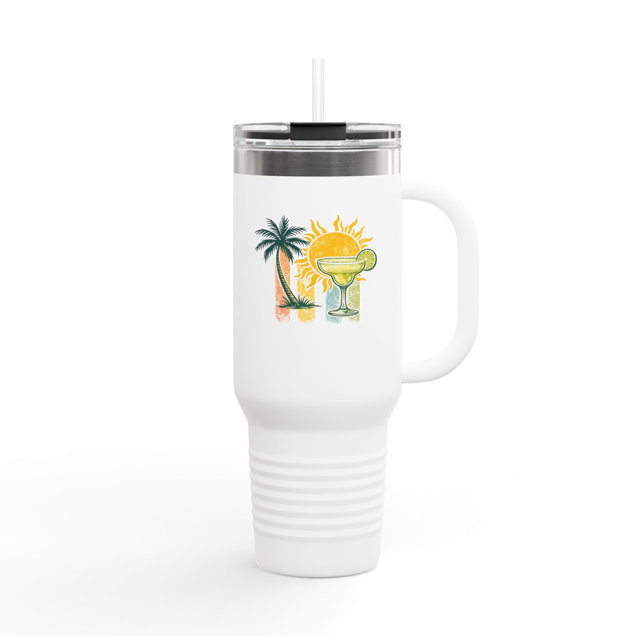 40oz Insulated Travel Mug — Tropical Margarita Sunset Design