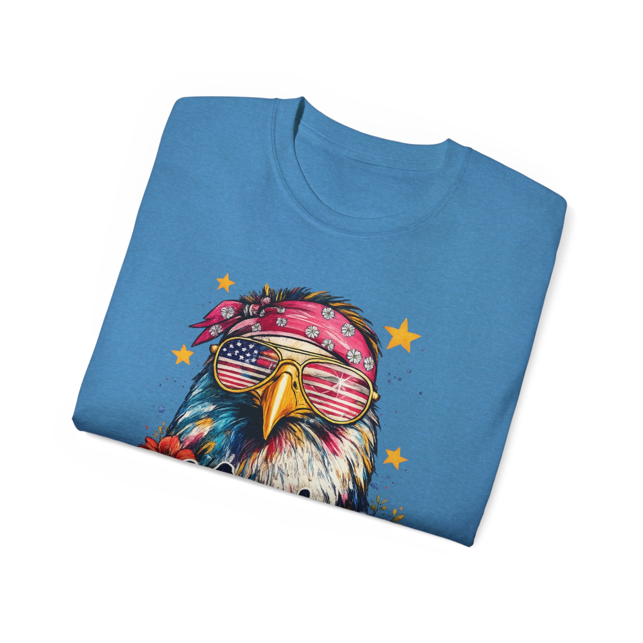 'Merica Eagle T-Shirt — Patriotic Bald Eagle with Sunglasses & Floral Design