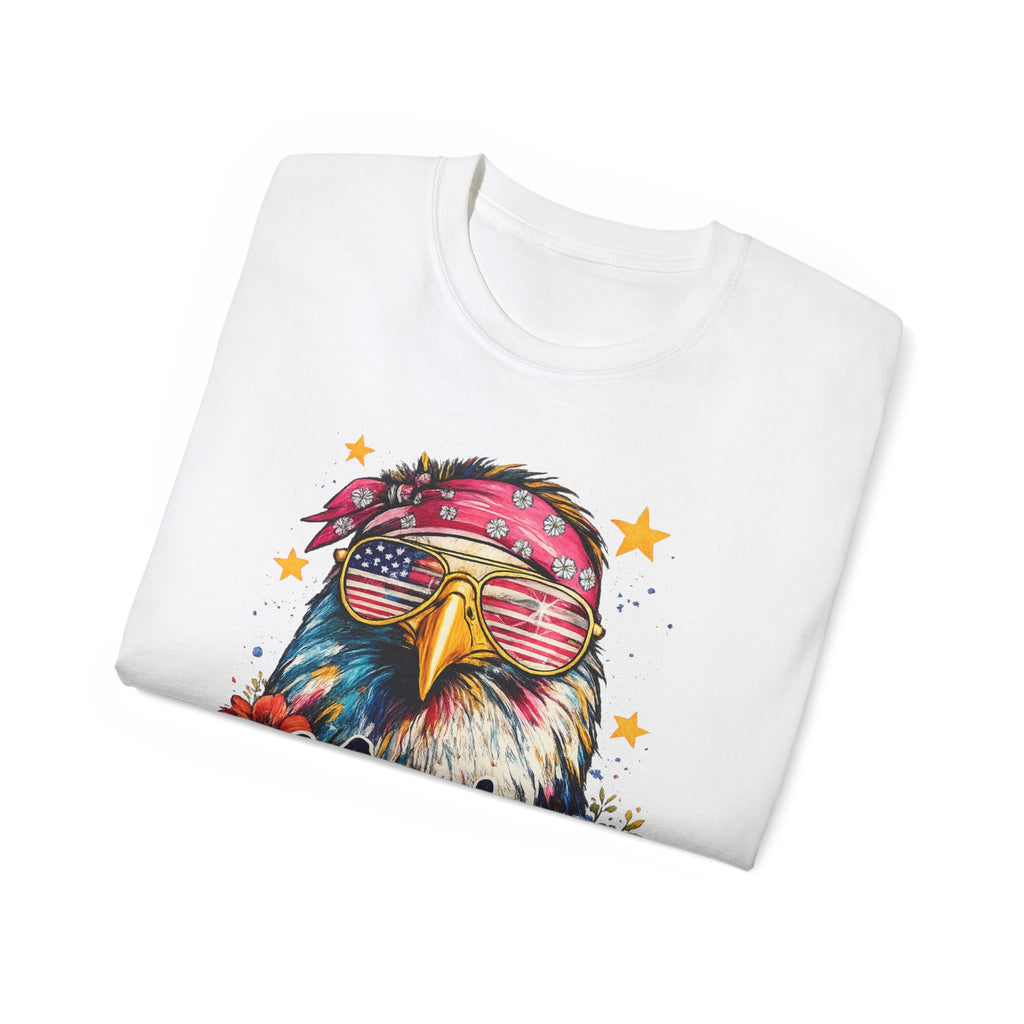 'Merica Eagle T-Shirt — Patriotic Bald Eagle with Sunglasses & Floral Design