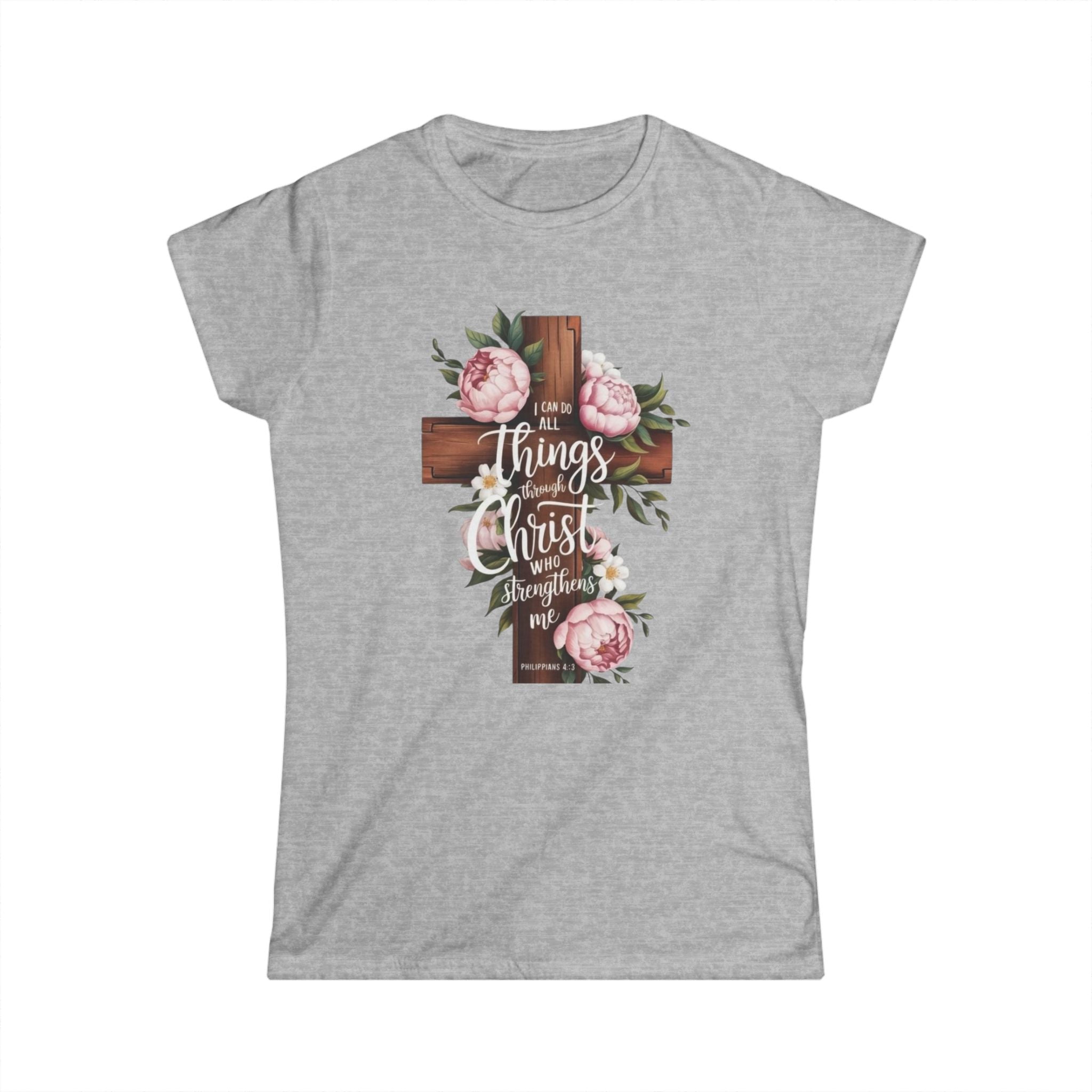 Women's Floral Cross Tee – "I Can Do All Things Through Christ" Christian Shirt