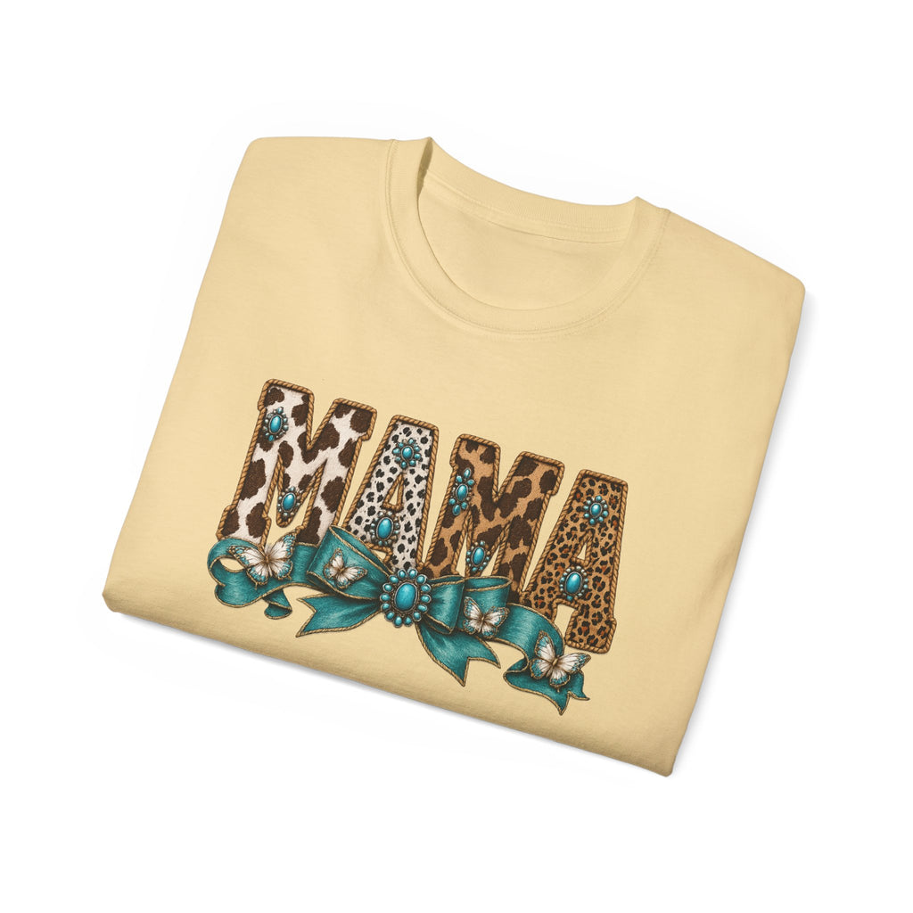 Mama Leopard Print Tee with Turquoise Ribbon — Mother's Day Graphic Shirt