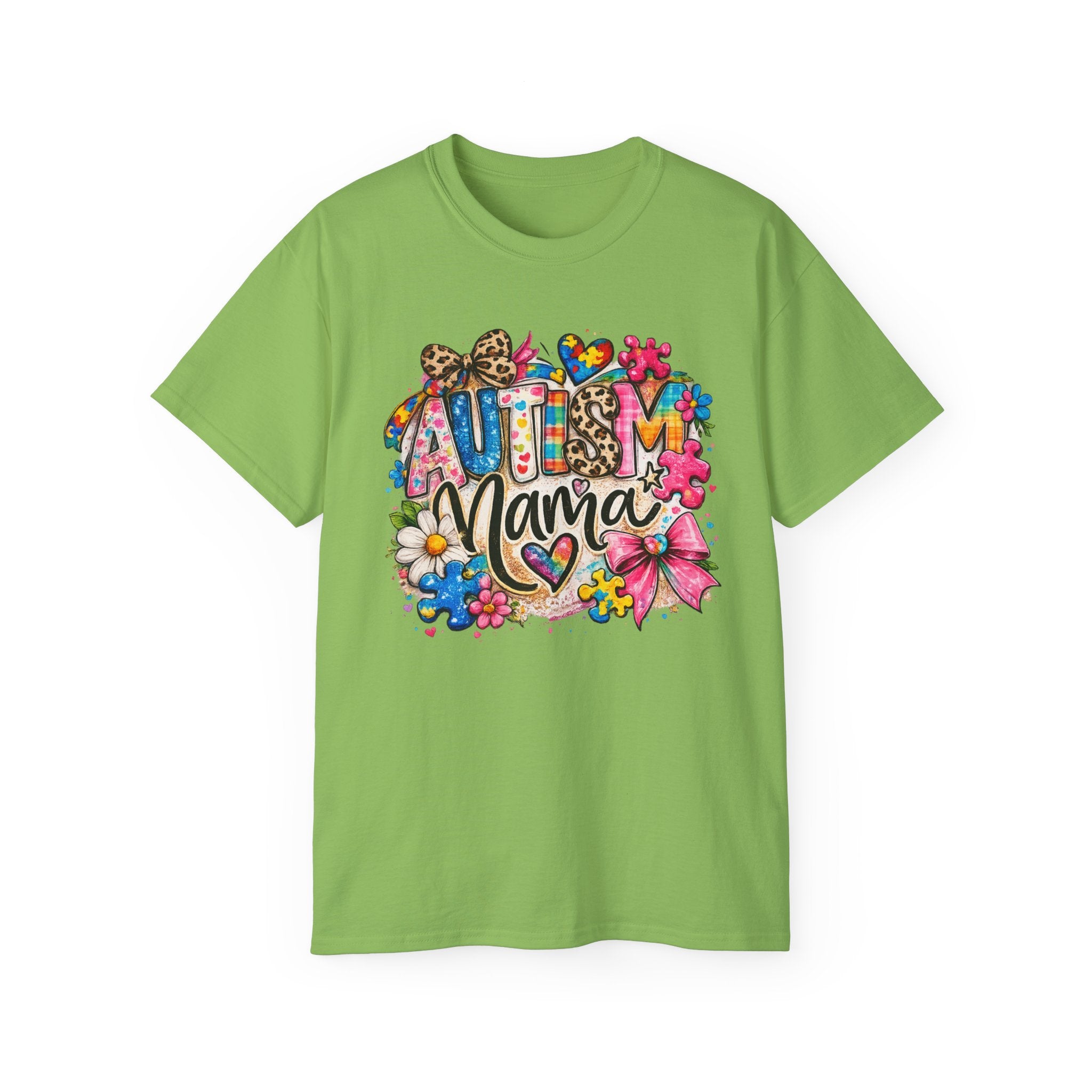 Autism Mama Floral T-Shirt — Colorful Heart & Puzzle Support Tee