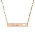 Engravable Cutout Heart Bar Necklace — Personalized "Mother" Pendant (Silver or Rose Gold)
