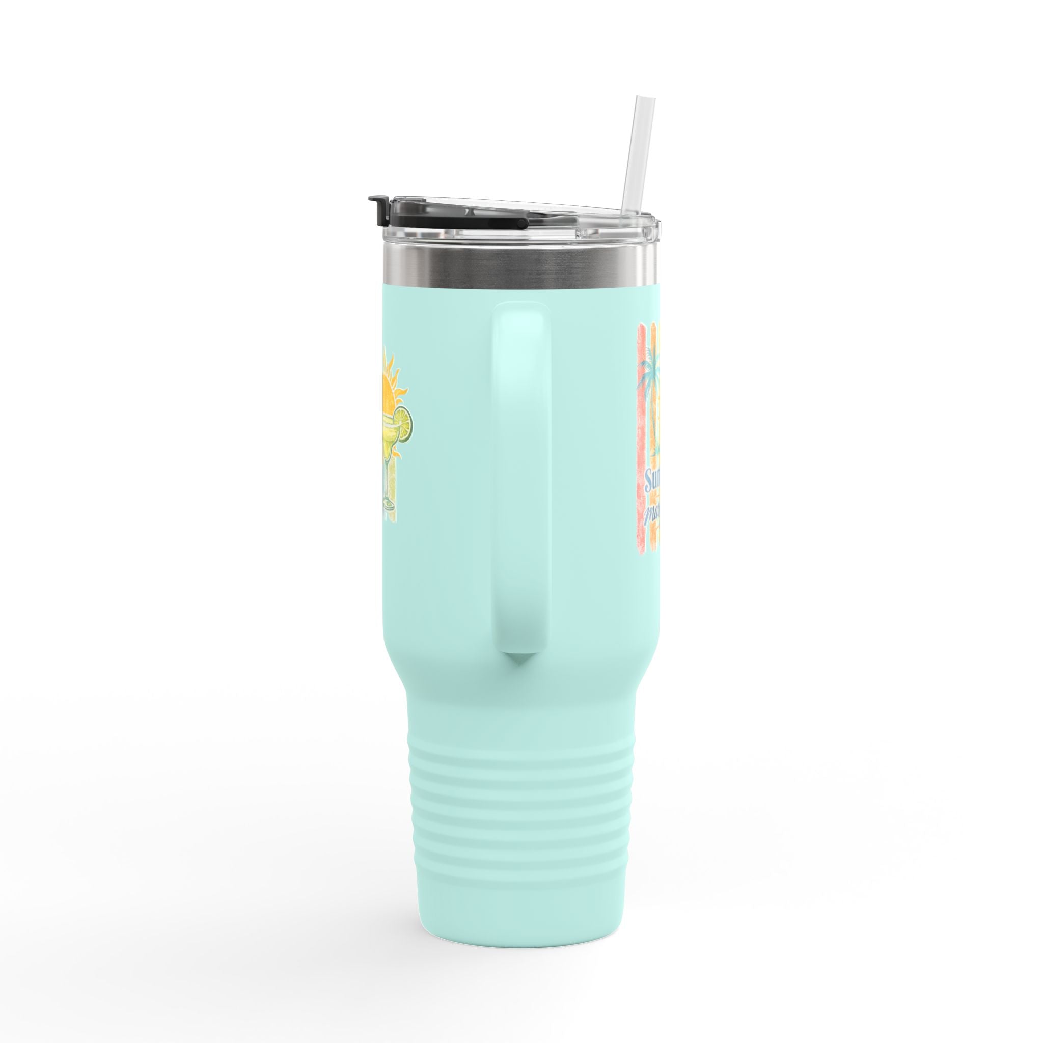 40oz Insulated Travel Mug — Tropical Margarita Sunset Design