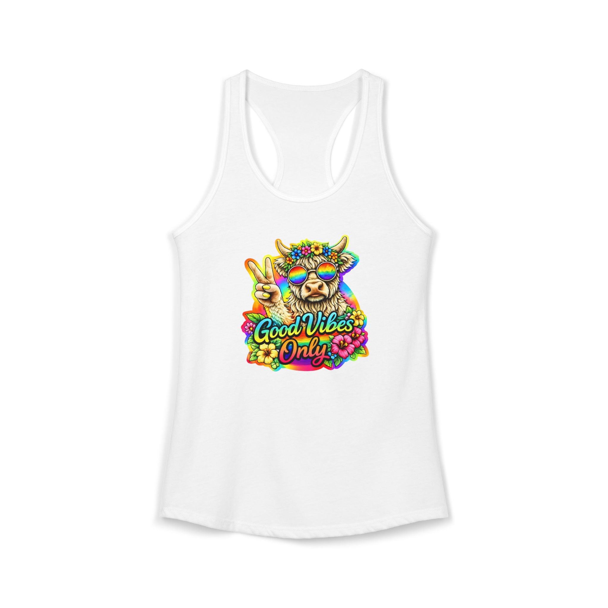 Women's "Good Vibes Only" Highland Cow Racerback Tank