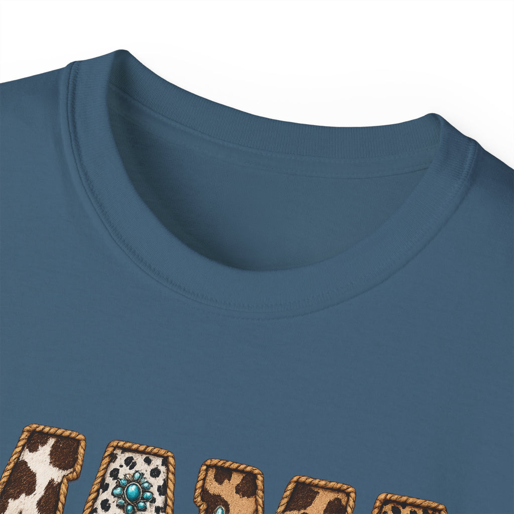 Mama Leopard Print Tee with Turquoise Ribbon — Mother's Day Graphic Shirt