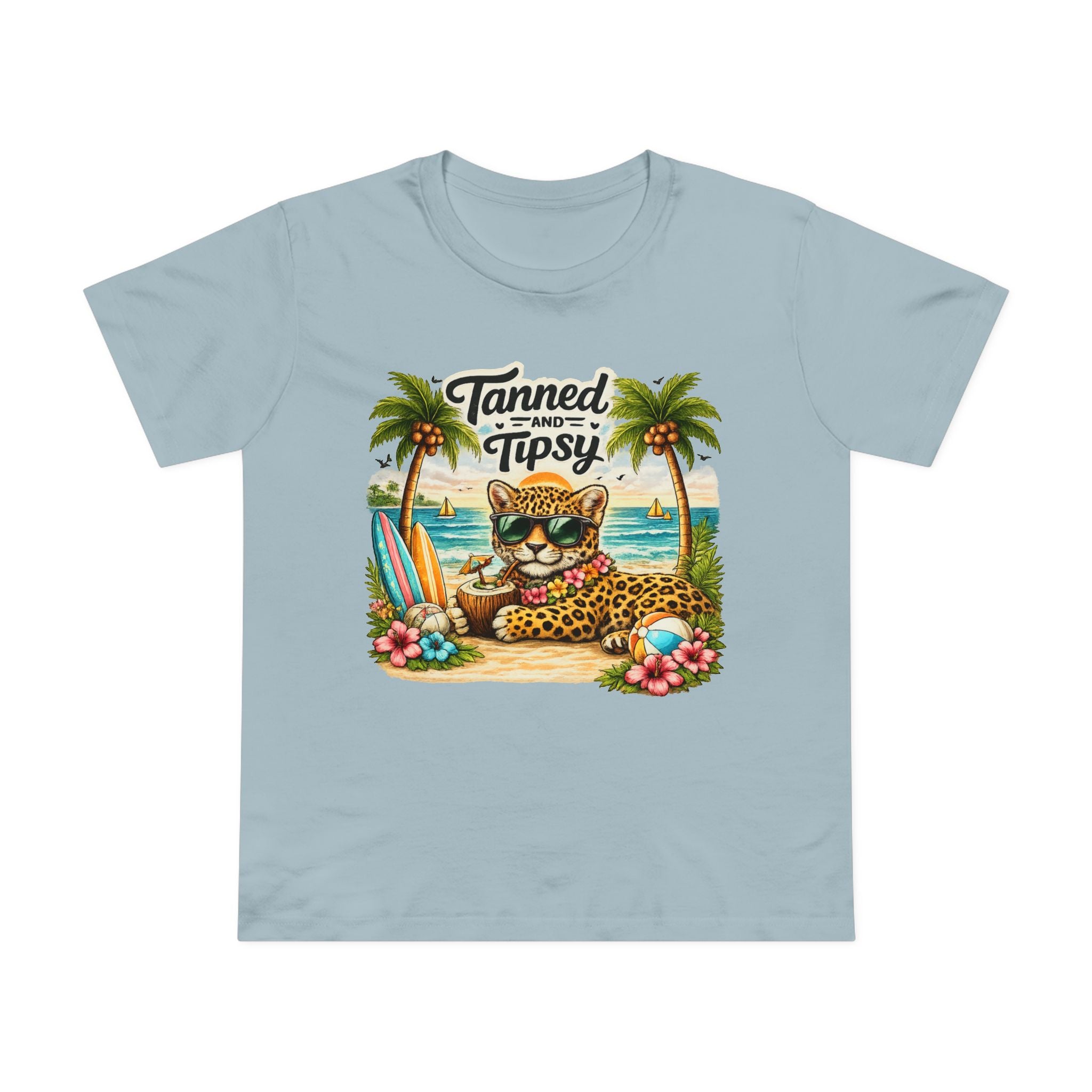T-Shirt — "Tanned and Tipsy" Beach leopard Graphic Tee for Women