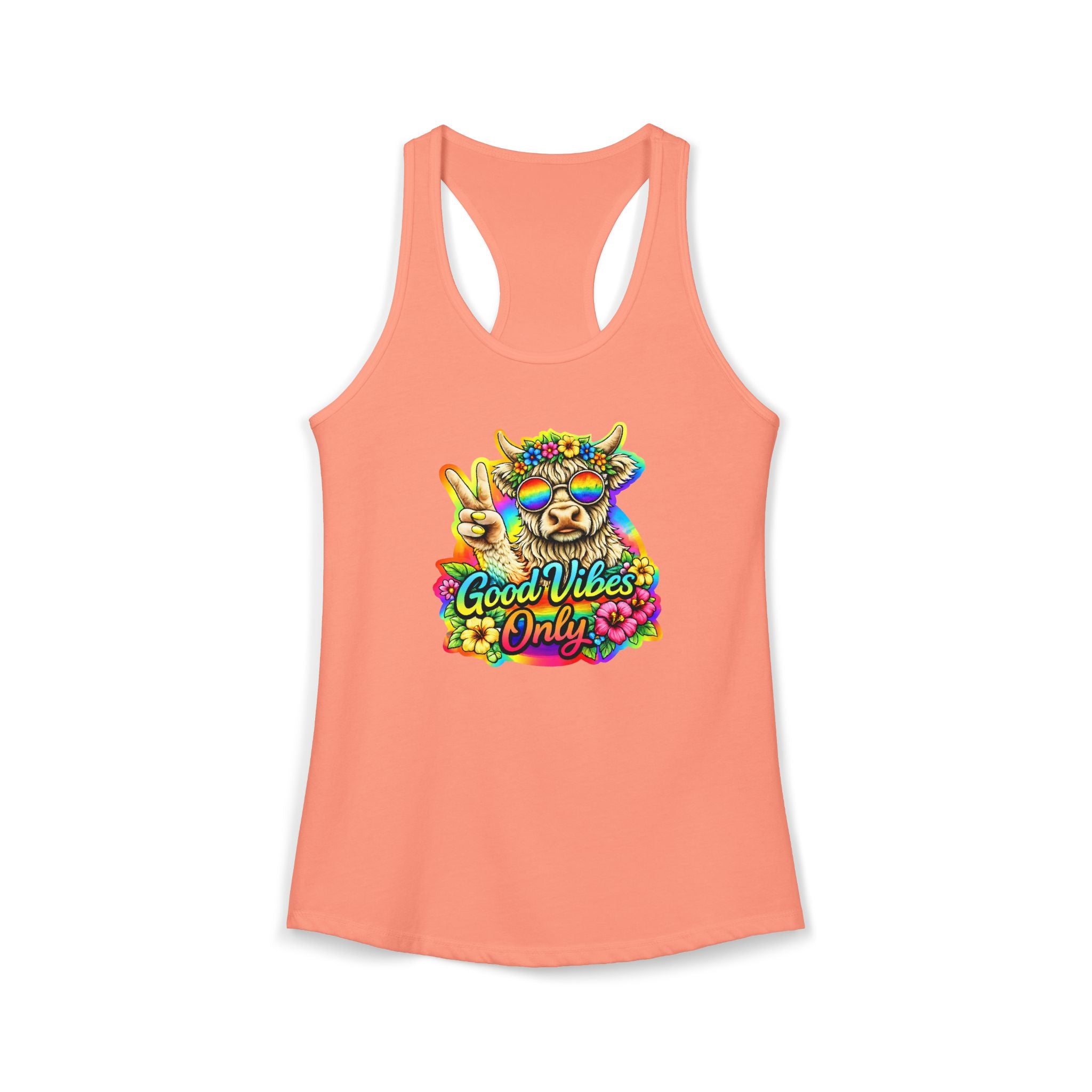 Women's "Good Vibes Only" Highland Cow Racerback Tank