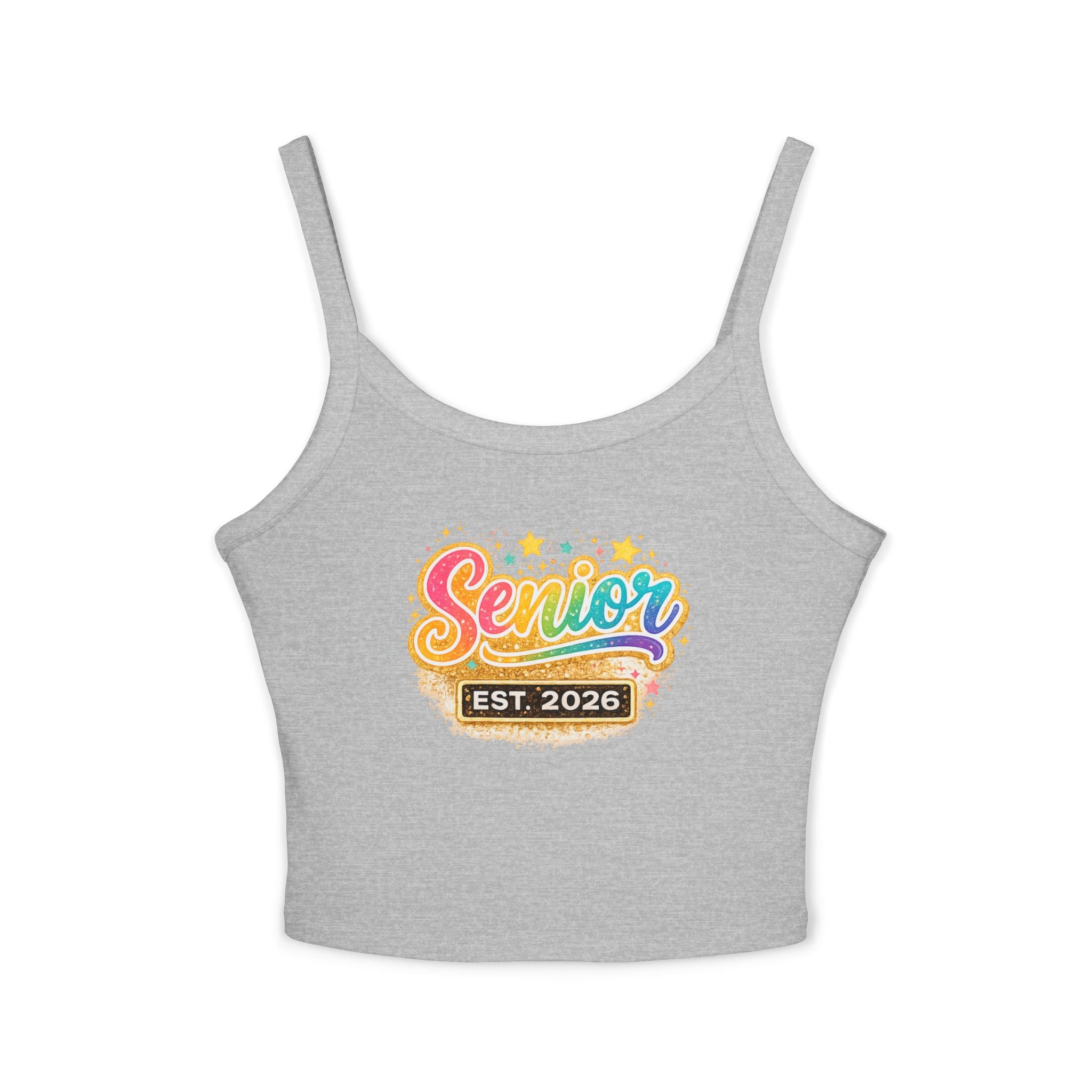 Senior Est. 2026 Tank Top — Women's Graduation Spaghetti Strap Crop