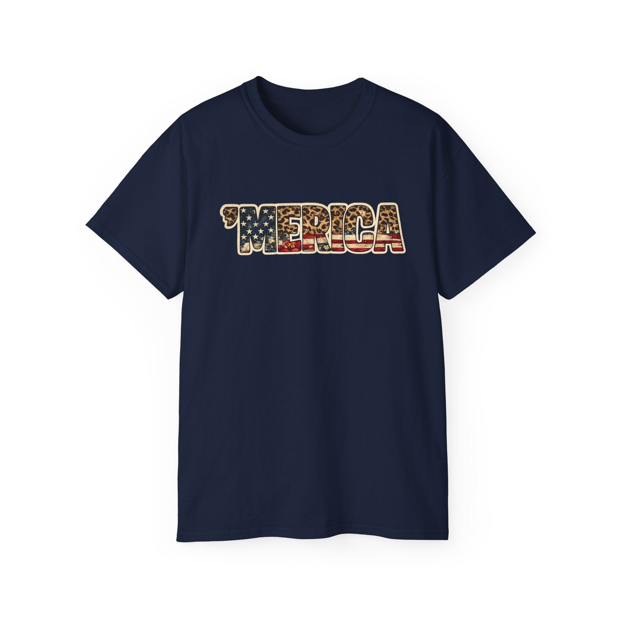 'Merica American Flag Text Tee — Patriotic Fourth of July Shirt