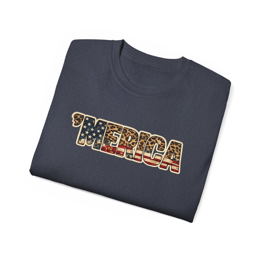 'Merica American Flag Text Tee — Patriotic Fourth of July Shirt