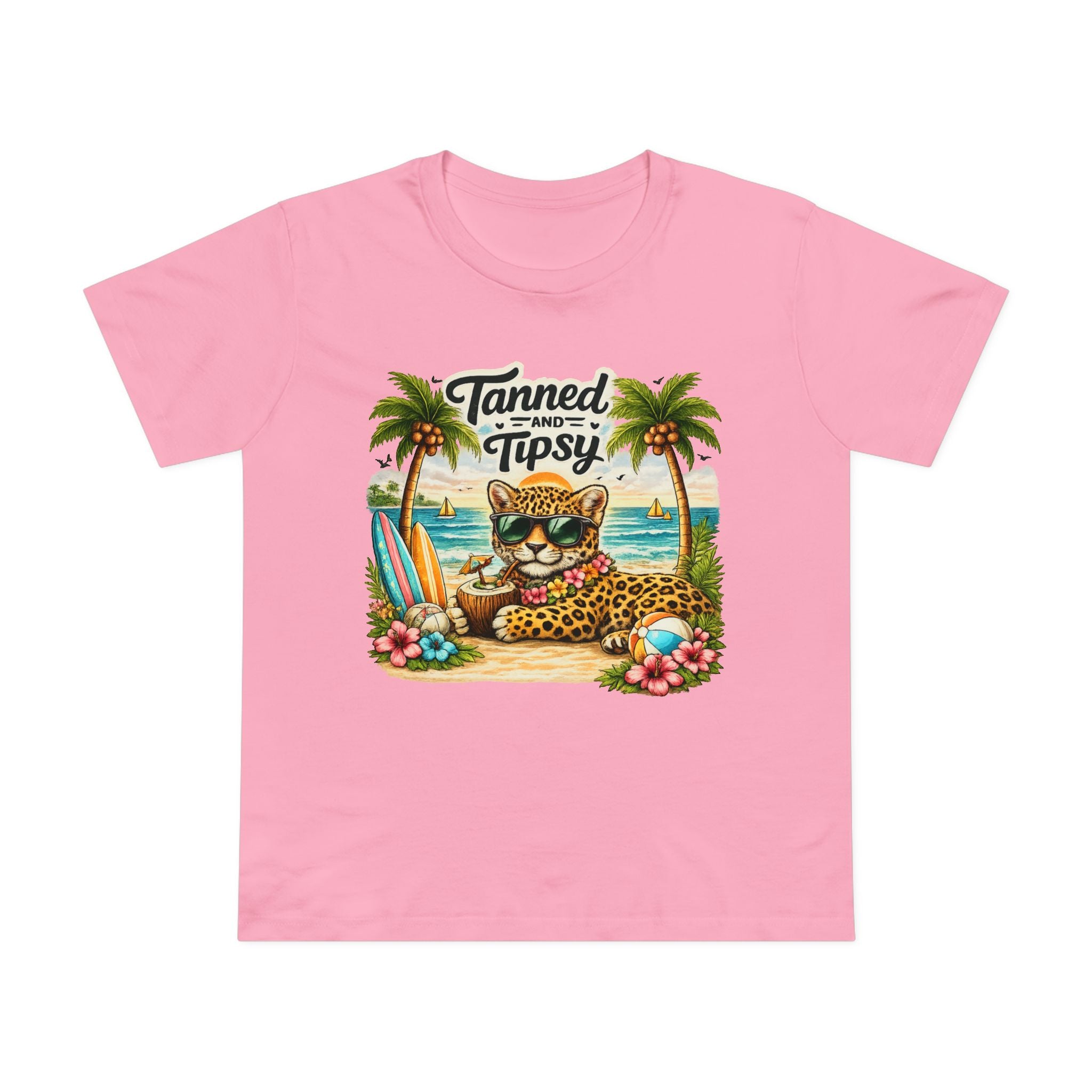 T-Shirt — "Tanned and Tipsy" Beach leopard Graphic Tee for Women
