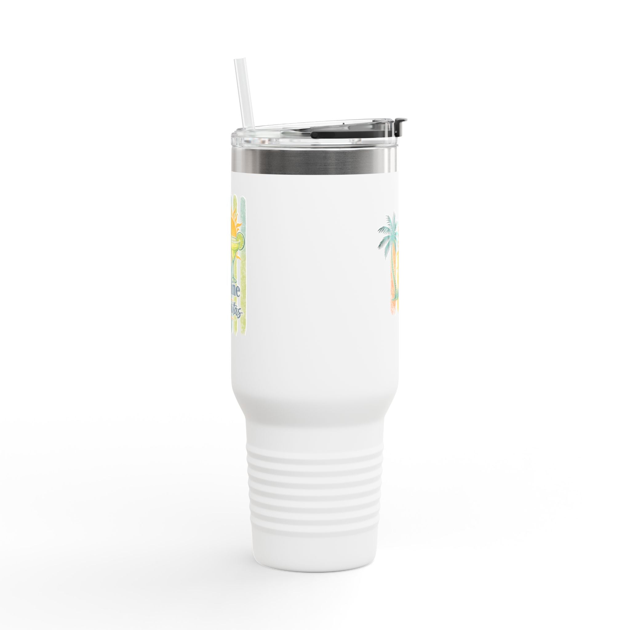 40oz Insulated Travel Mug — Tropical Margarita Sunset Design