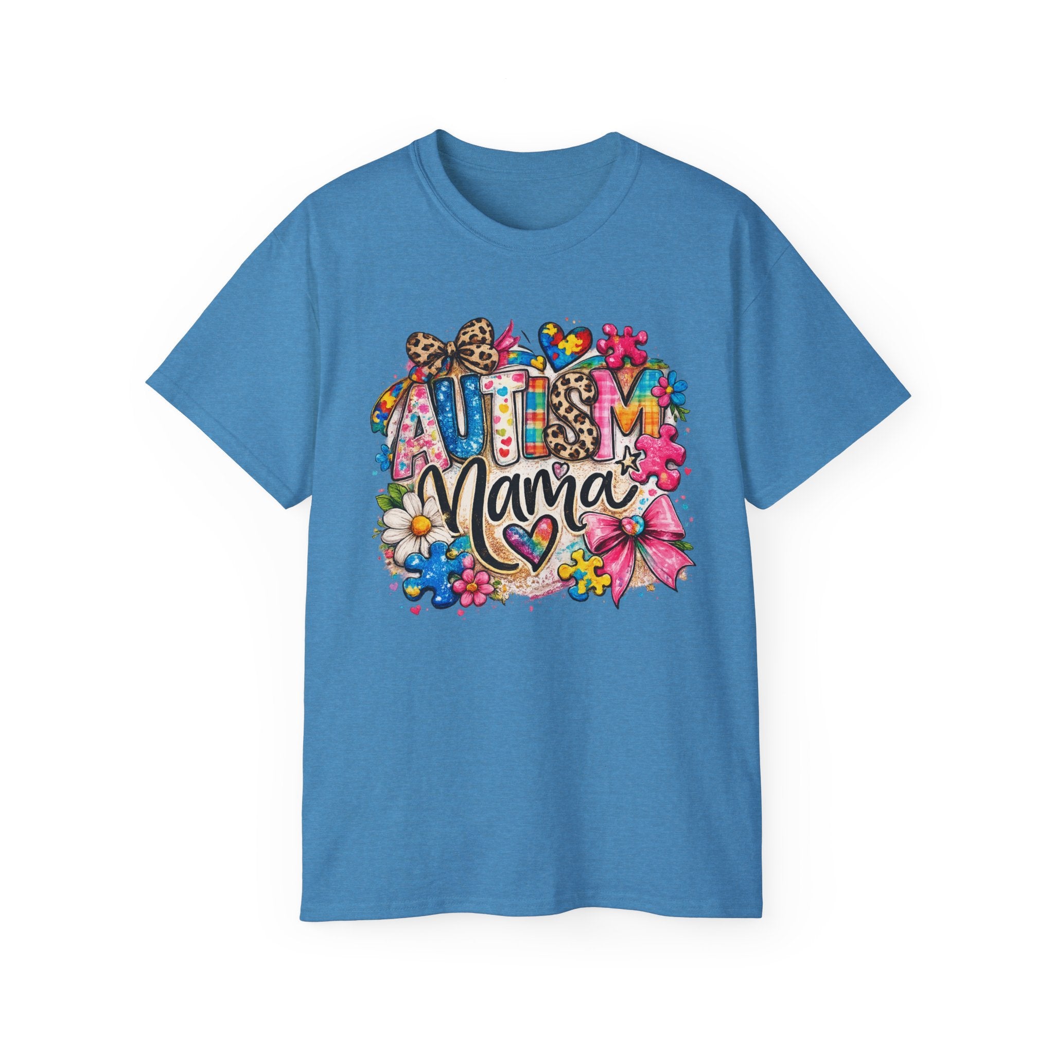 Autism Mama Floral T-Shirt — Colorful Heart & Puzzle Support Tee