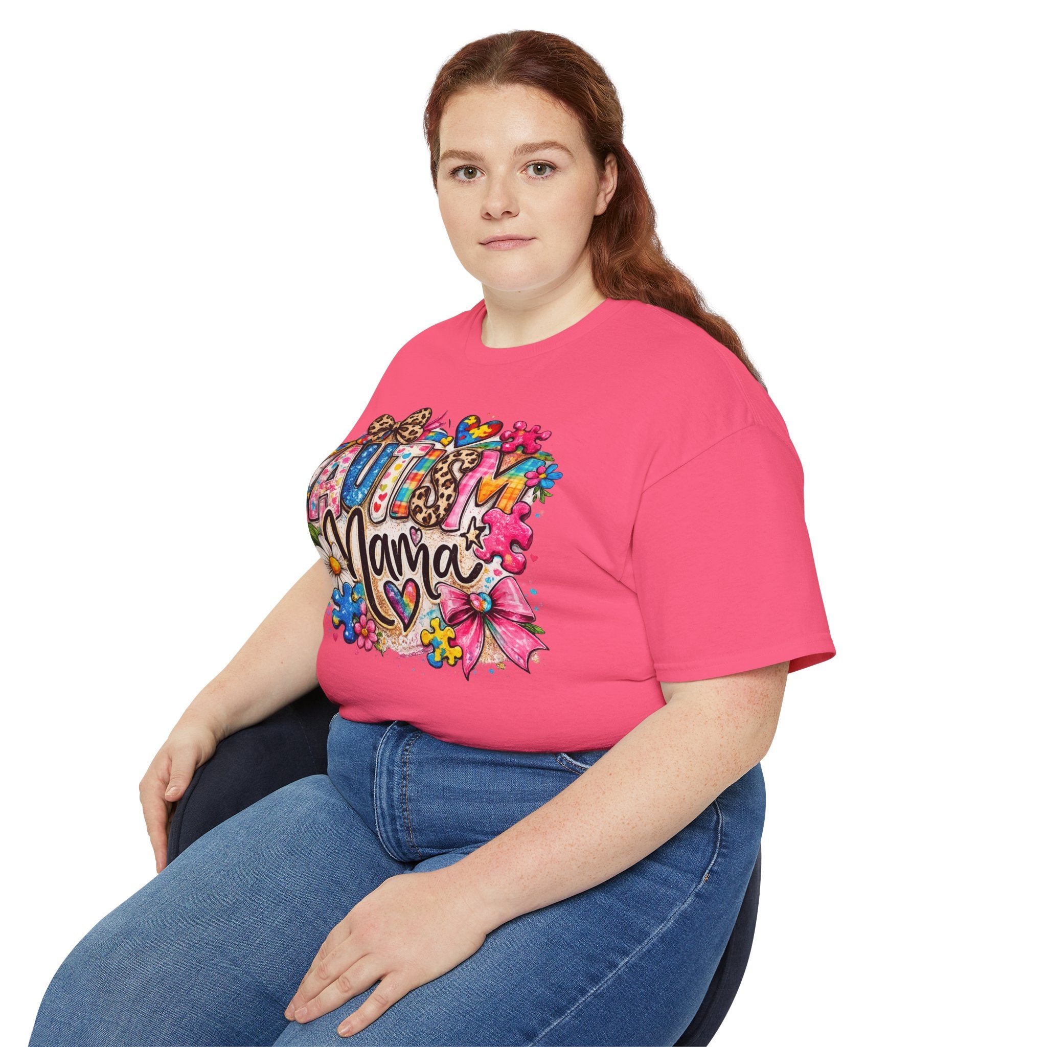 Autism Mama Floral T-Shirt — Colorful Heart & Puzzle Support Tee