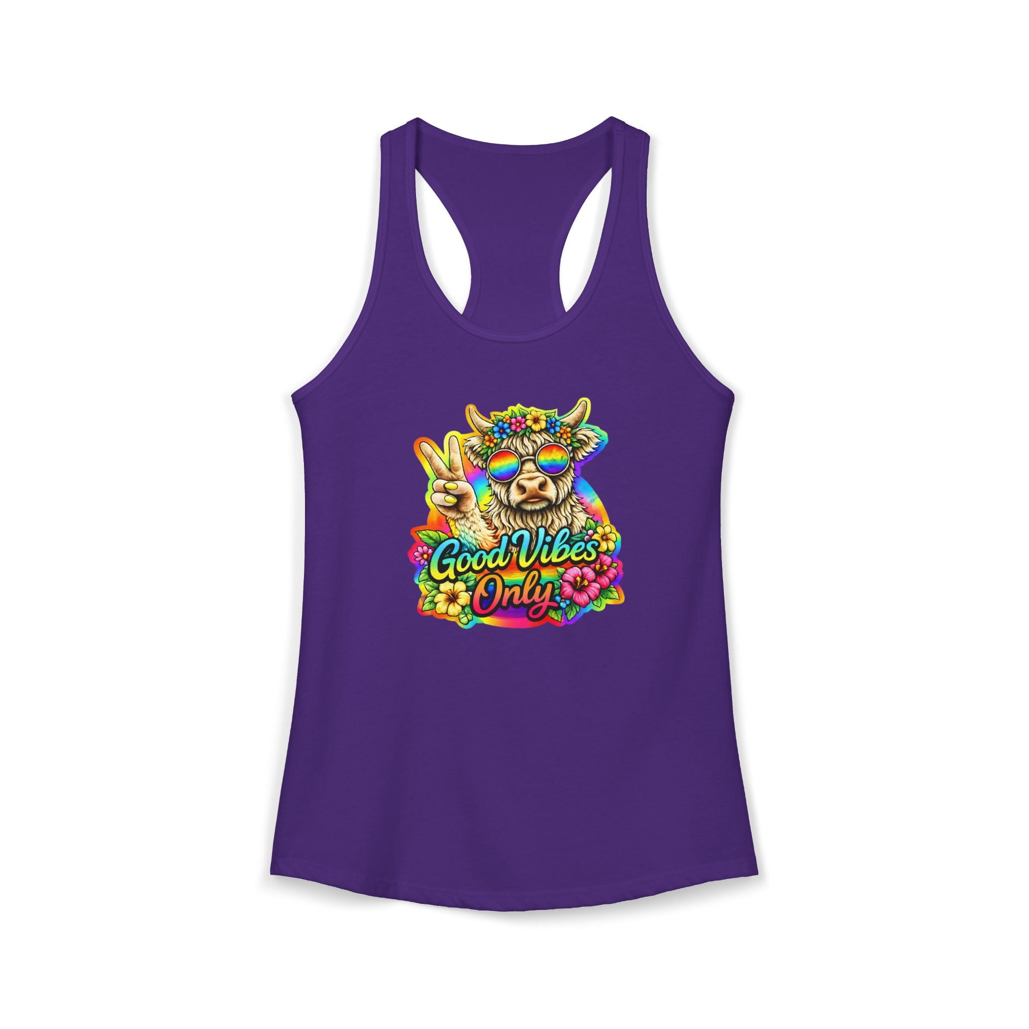 Women's "Good Vibes Only" Highland Cow Racerback Tank