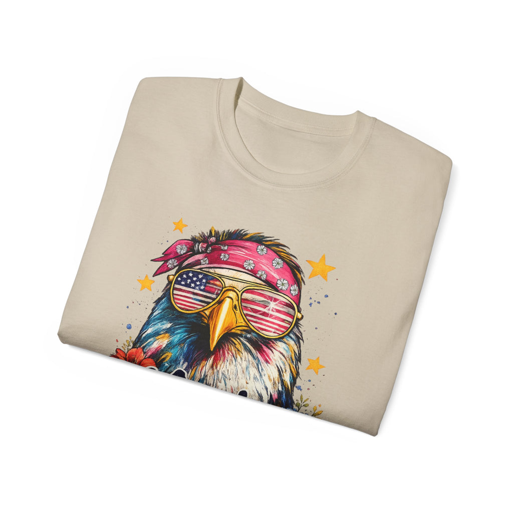 'Merica Eagle T-Shirt — Patriotic Bald Eagle with Sunglasses & Floral Design
