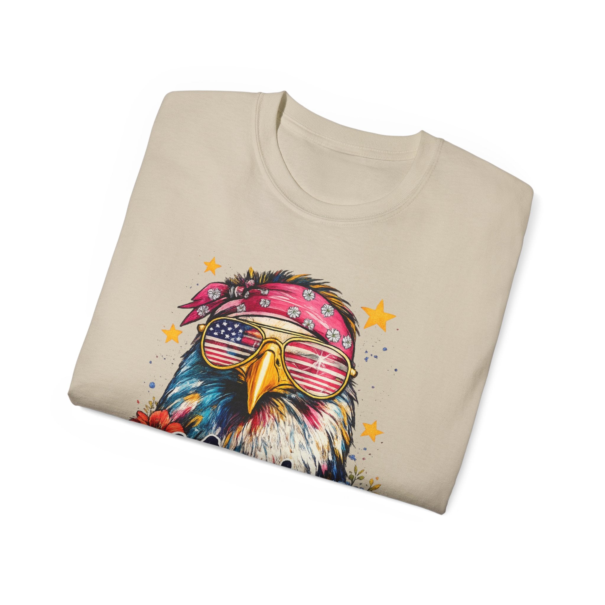 'Merica Eagle T-Shirt — Patriotic Bald Eagle with Sunglasses & Floral Design
