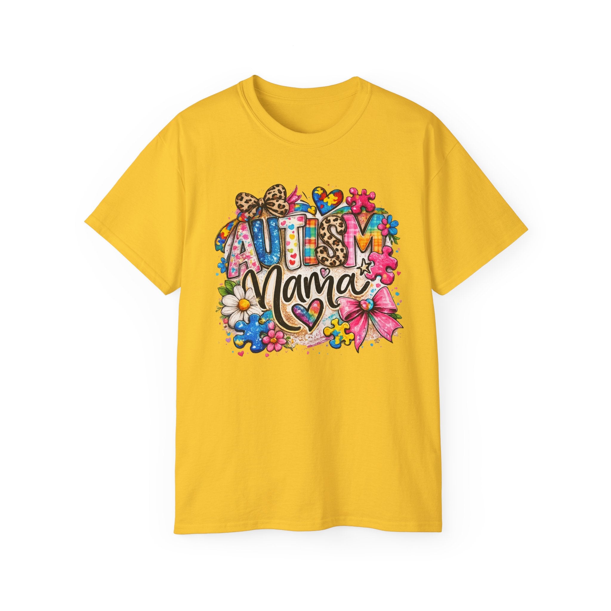 Autism Mama Floral T-Shirt — Colorful Heart & Puzzle Support Tee
