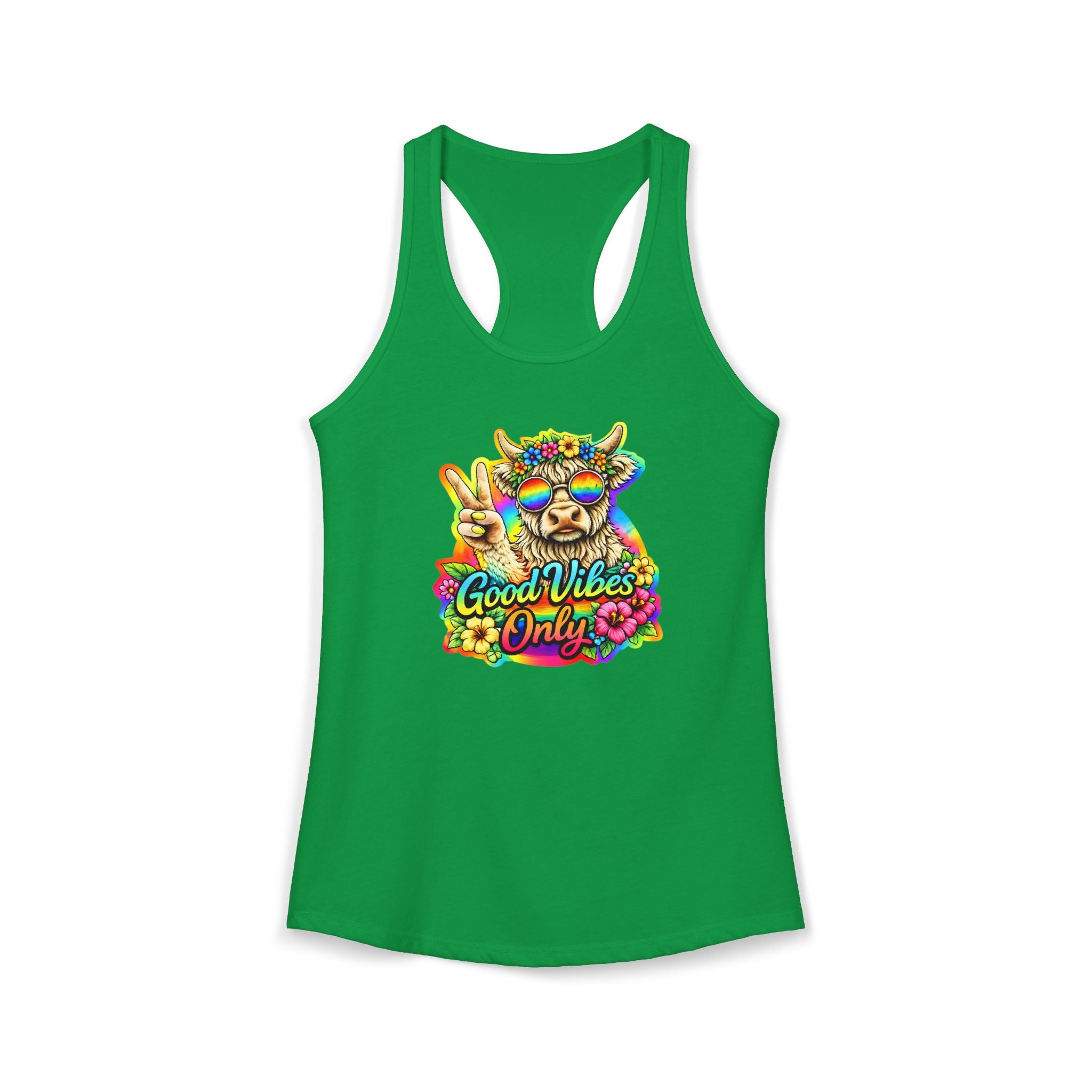 Women's "Good Vibes Only" Highland Cow Racerback Tank