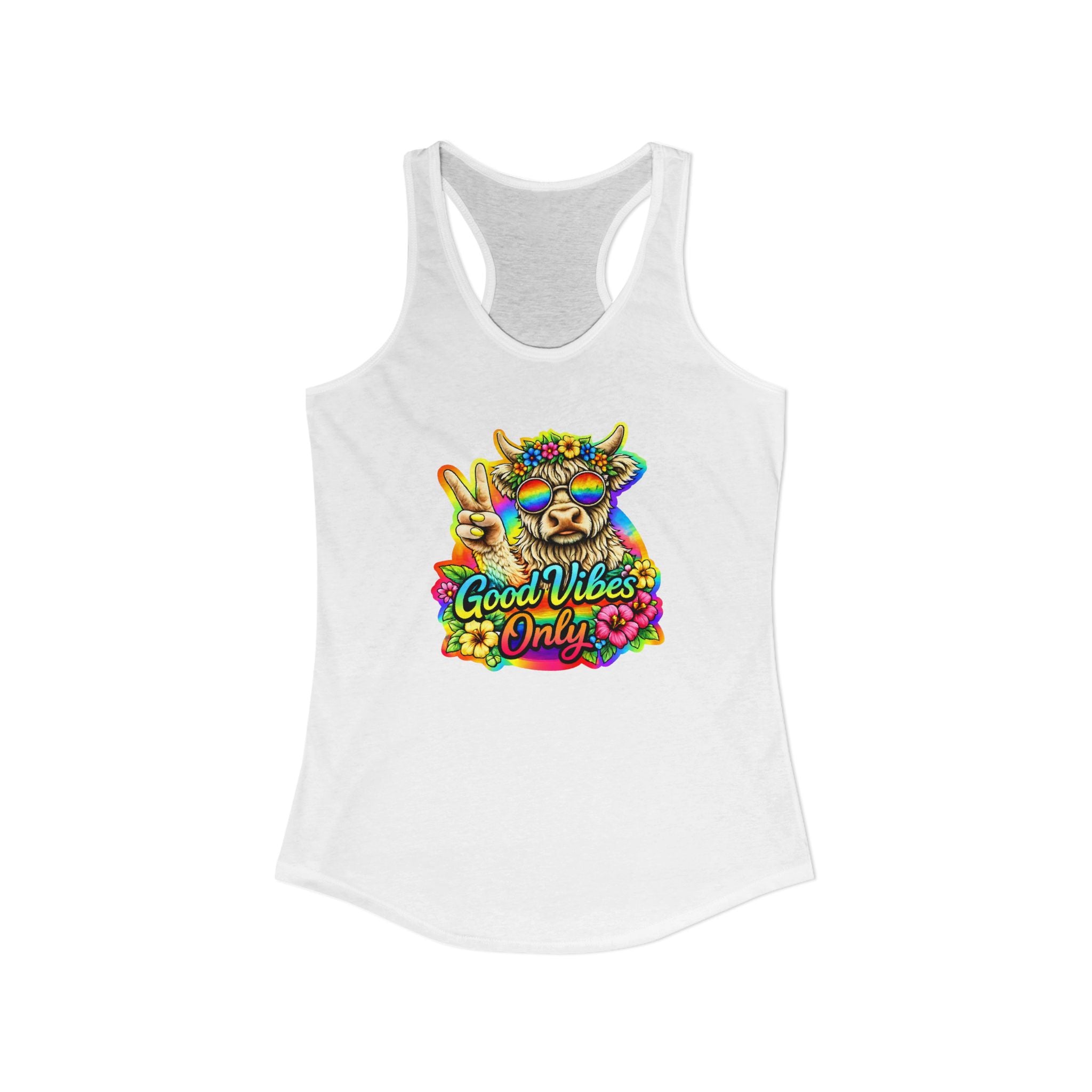 Women's "Good Vibes Only" Highland Cow Racerback Tank