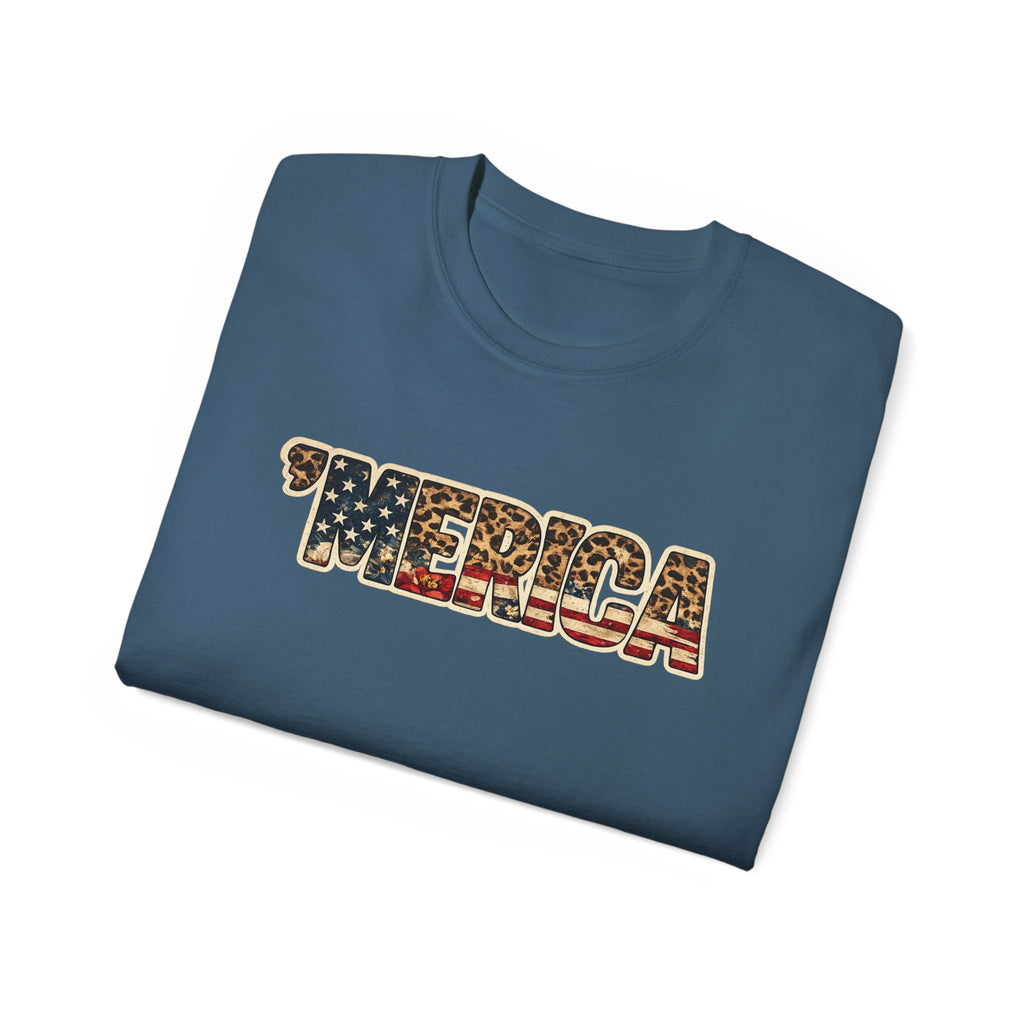 'Merica American Flag Text Tee — Patriotic Fourth of July Shirt