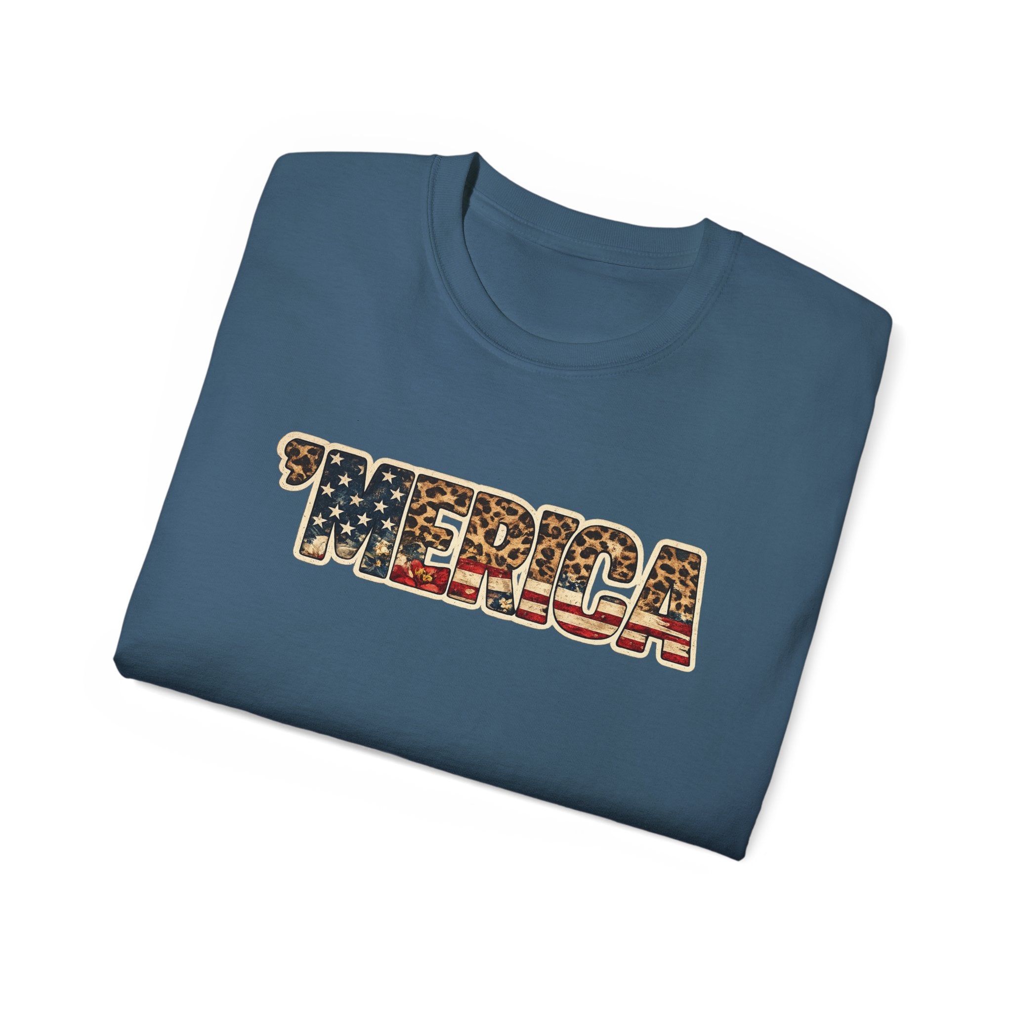 'Merica American Flag Text Tee — Patriotic Fourth of July Shirt