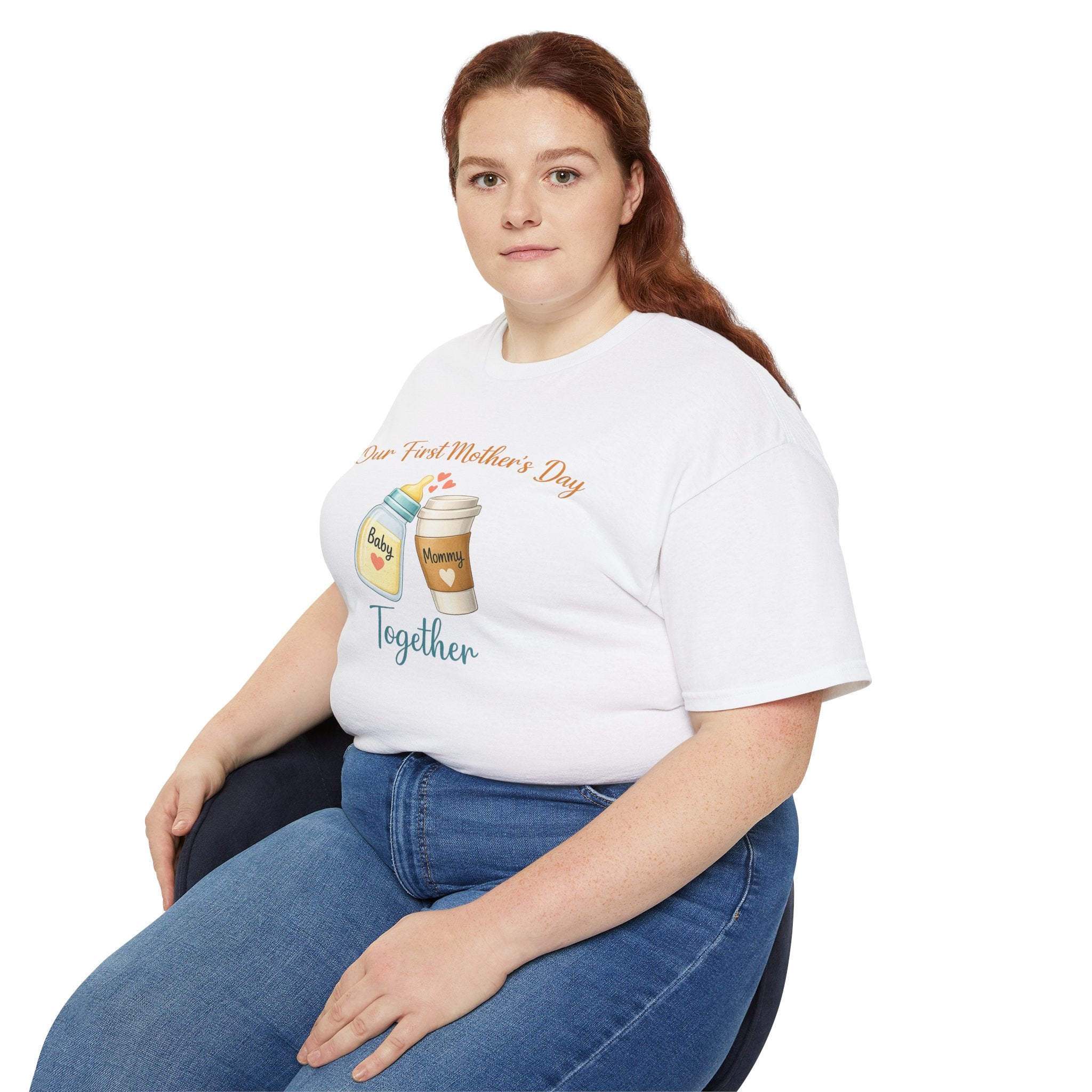 Mother’s Day T-Shirt “Our First Mother’s Day Together” Baby Bottle & Coffee Design
