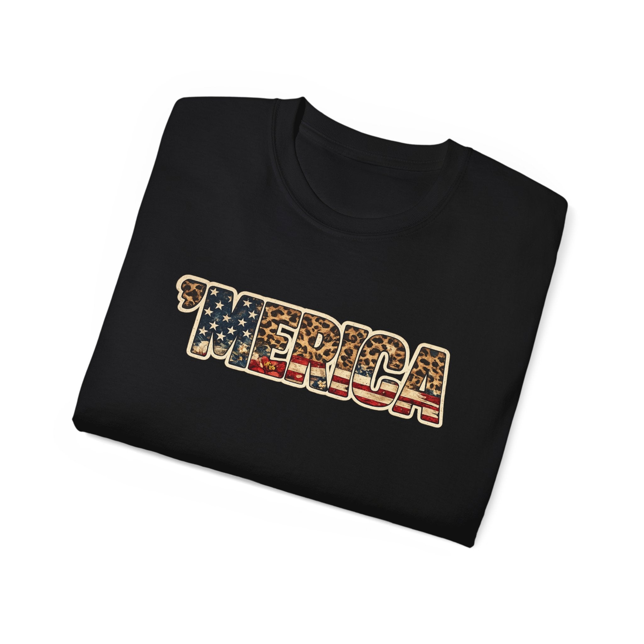 'Merica American Flag Text Tee — Patriotic Fourth of July Shirt