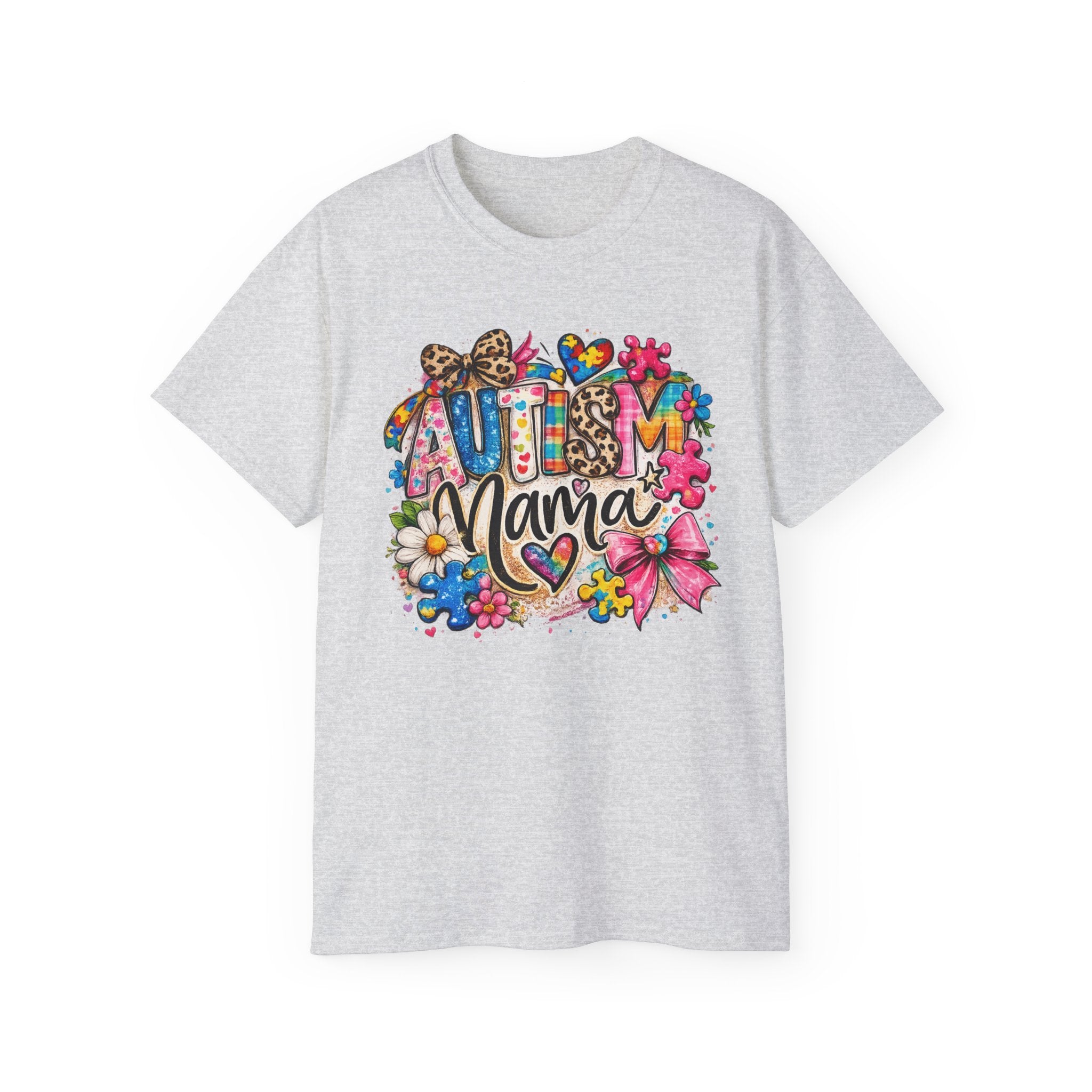 Autism Mama Floral T-Shirt — Colorful Heart & Puzzle Support Tee