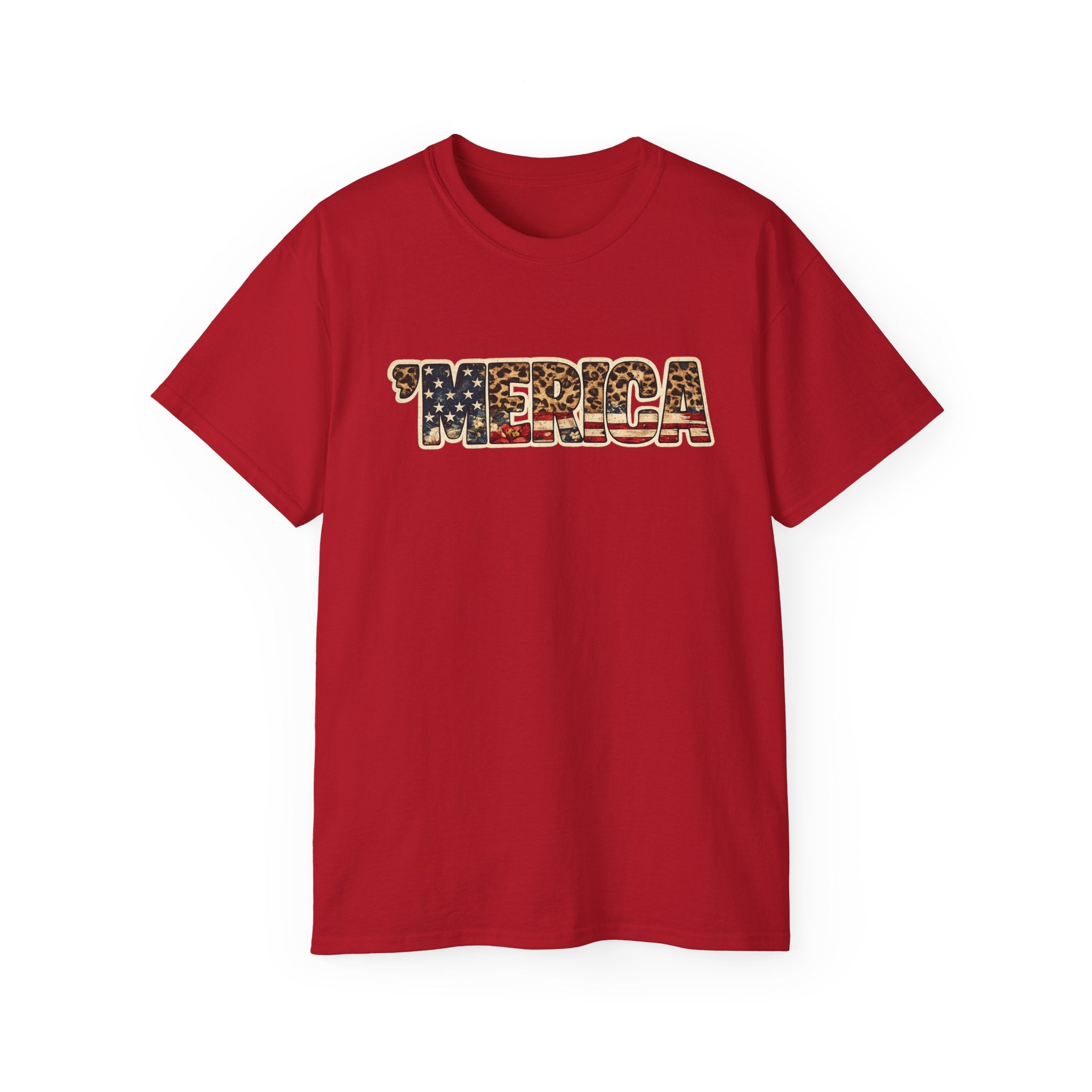 'Merica American Flag Text Tee — Patriotic Fourth of July Shirt