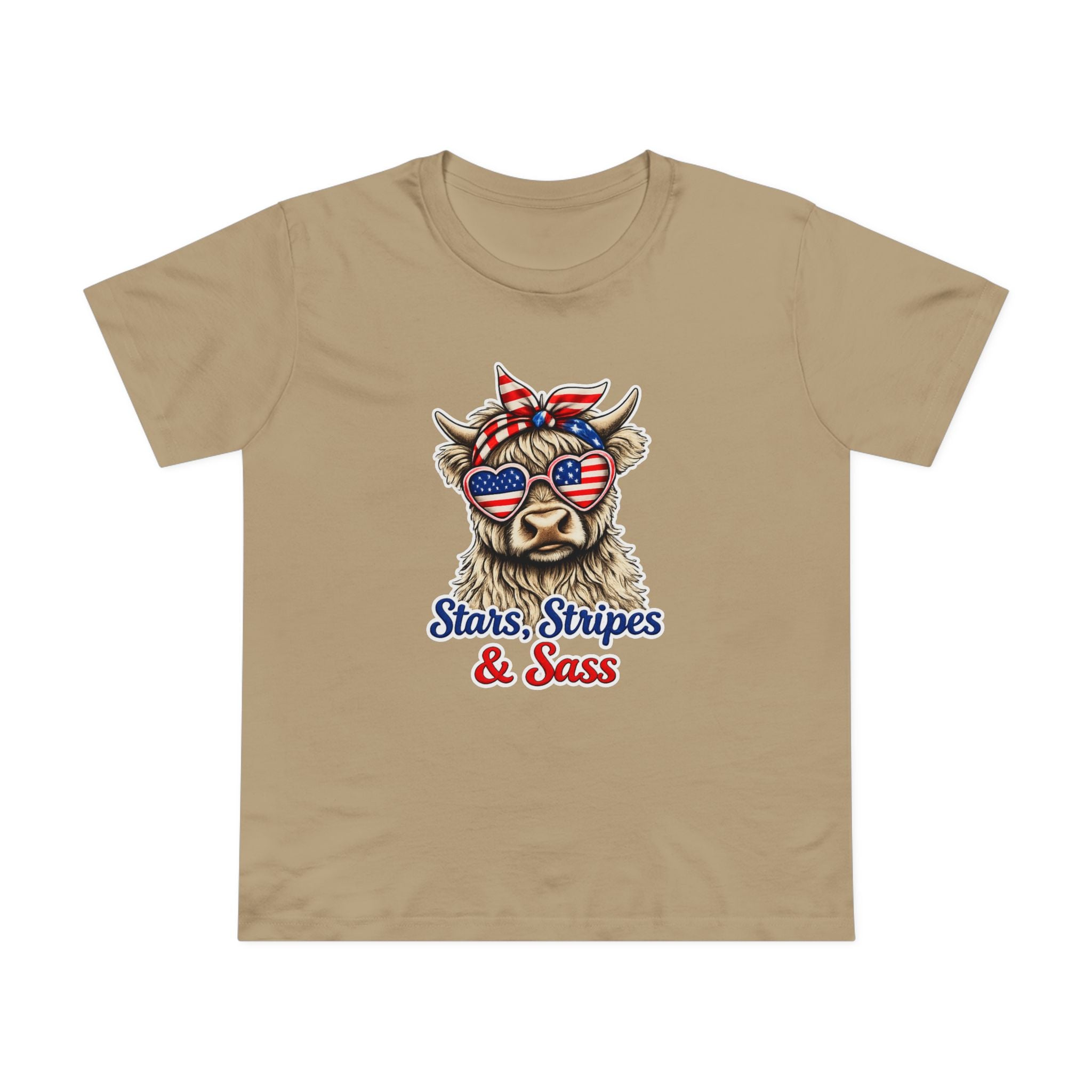 Stars, Stripes & Sass Women’s Tee — Patriotic Cow Graphic