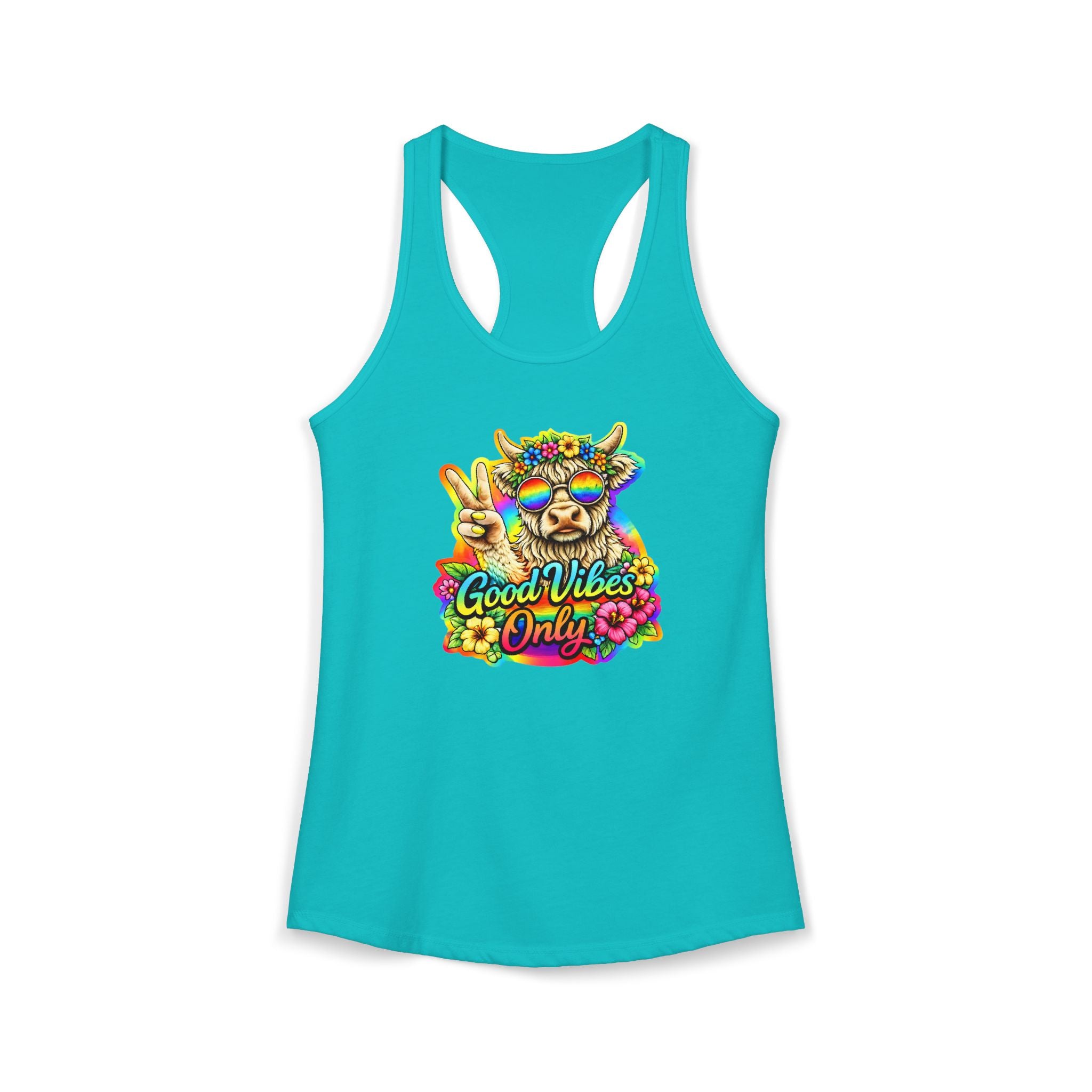 Women's "Good Vibes Only" Highland Cow Racerback Tank