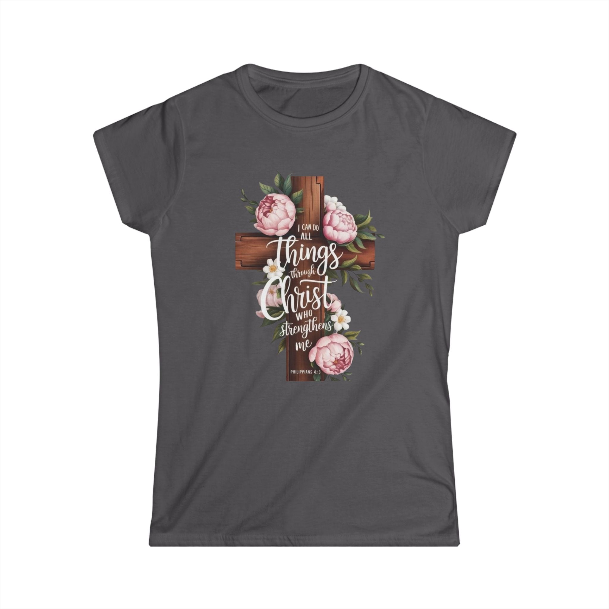 Women's Floral Cross Tee – "I Can Do All Things Through Christ" Christian Shirt