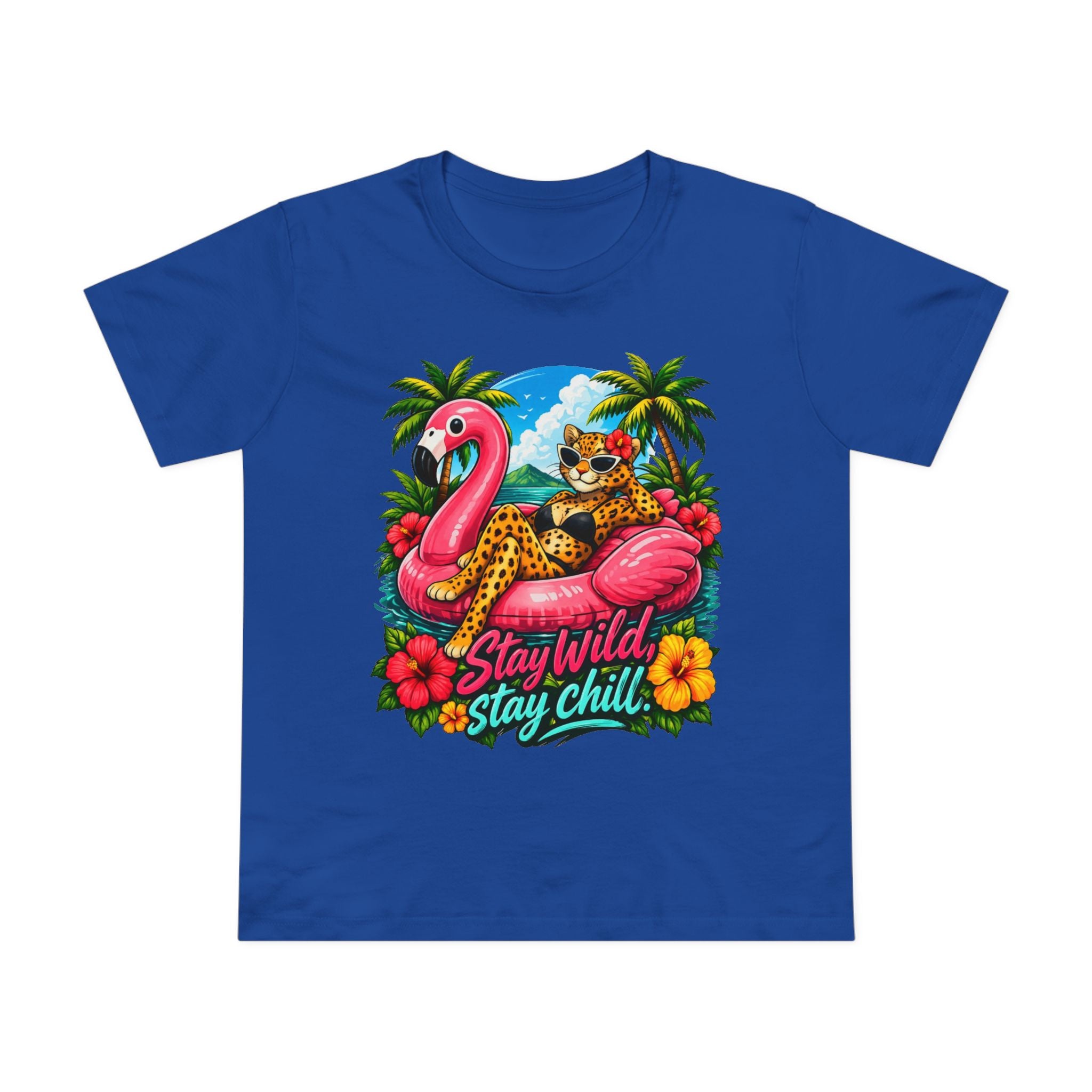 Stay Wild Stay Chill Tee — Tropical Flamingo & Leopard Women’s T-Shirt