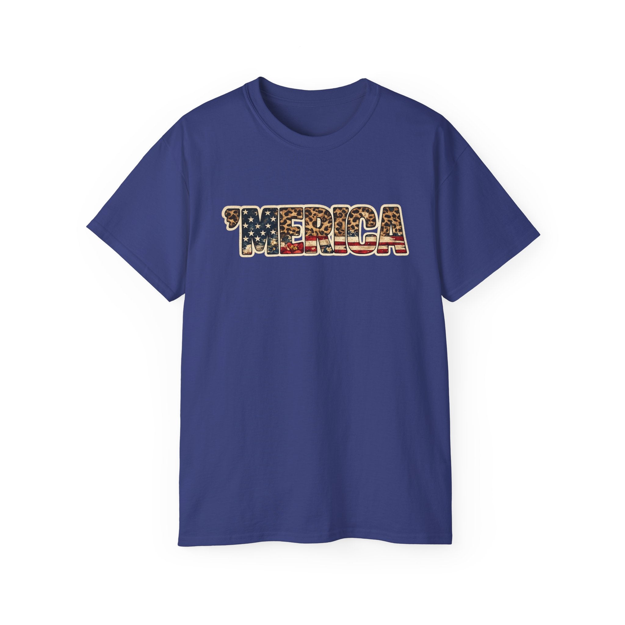 'Merica American Flag Text Tee — Patriotic Fourth of July Shirt