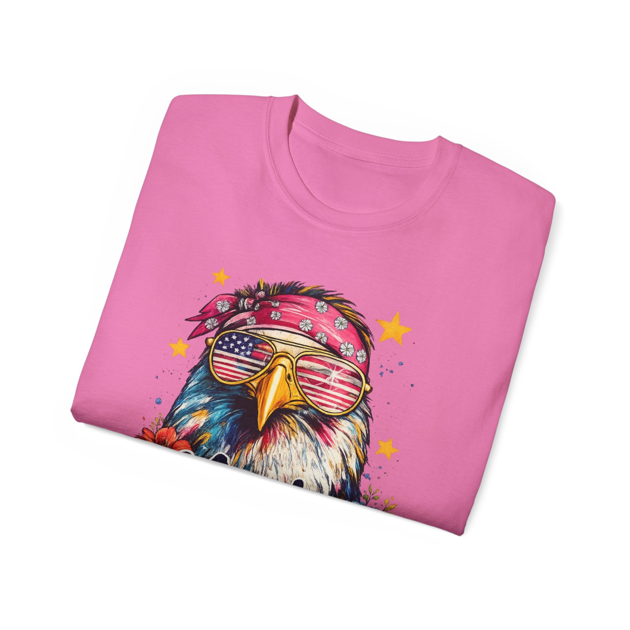 'Merica Eagle T-Shirt — Patriotic Bald Eagle with Sunglasses & Floral Design