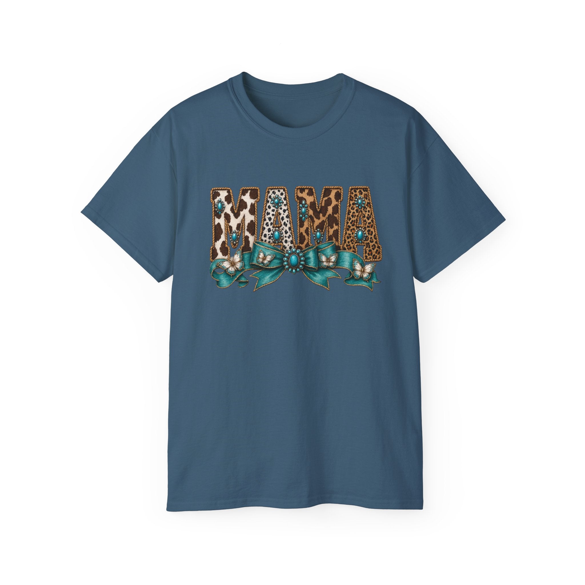 Mama Leopard Print Tee with Turquoise Ribbon — Mother's Day Graphic Shirt