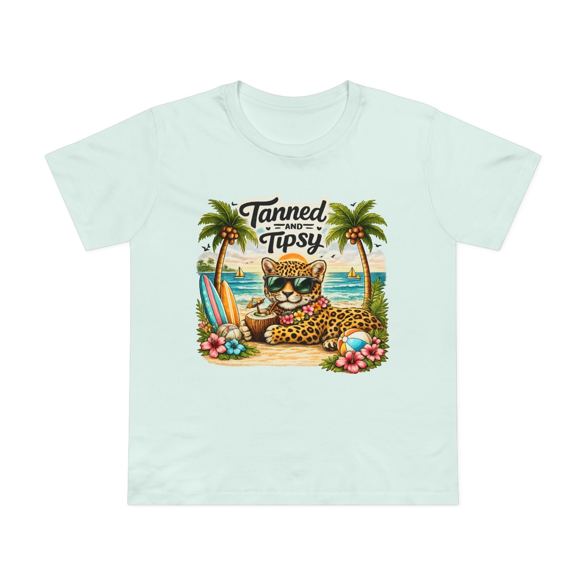 T-Shirt — "Tanned and Tipsy" Beach leopard Graphic Tee for Women