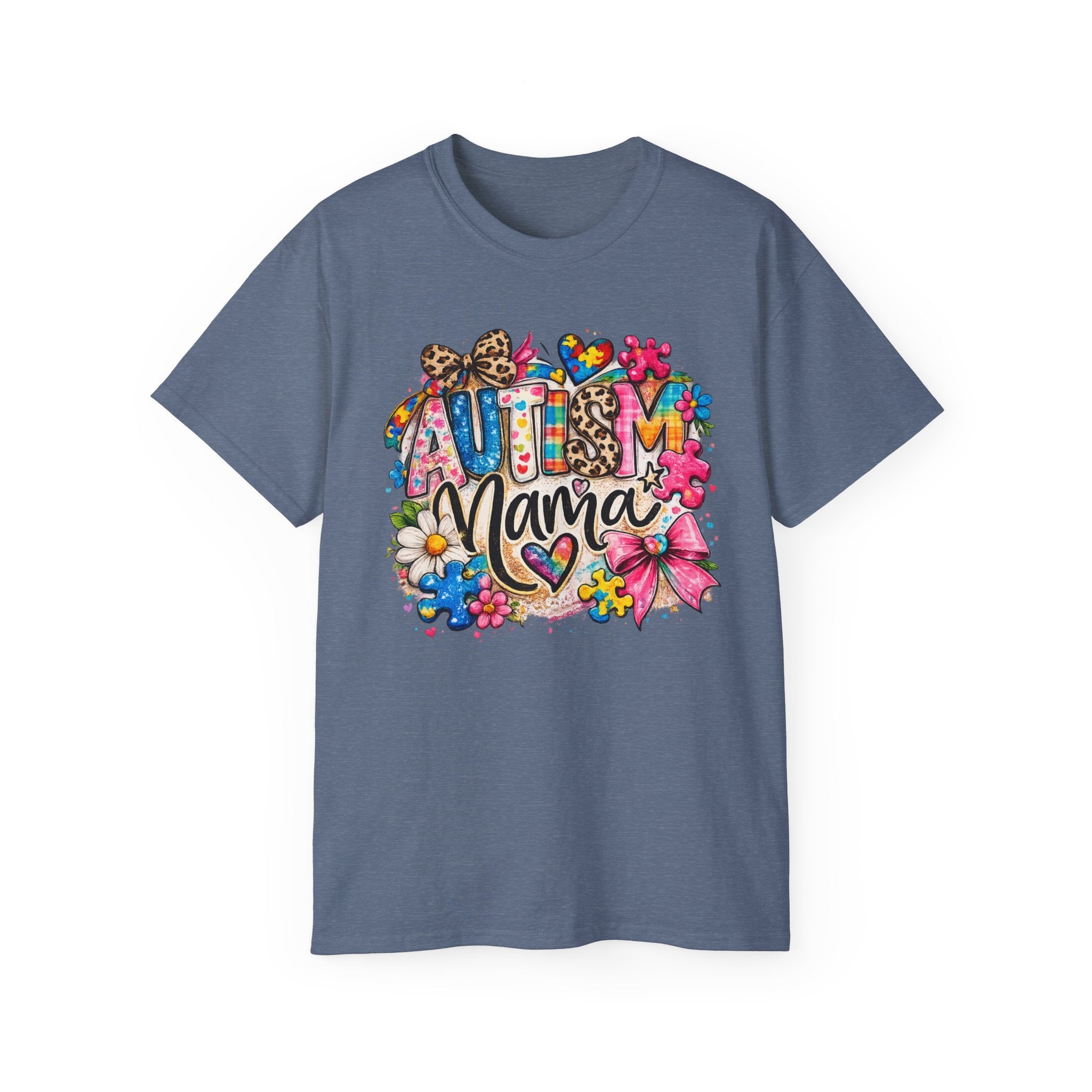 Autism Mama Floral T-Shirt — Colorful Heart & Puzzle Support Tee