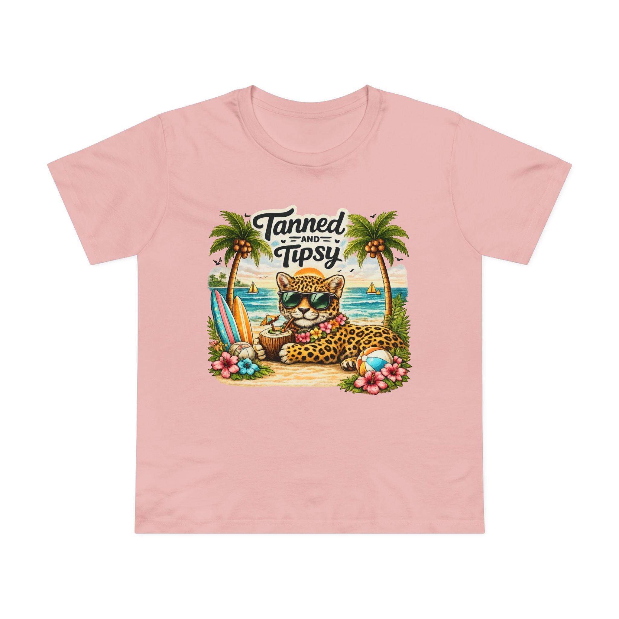 T-Shirt — "Tanned and Tipsy" Beach leopard Graphic Tee for Women
