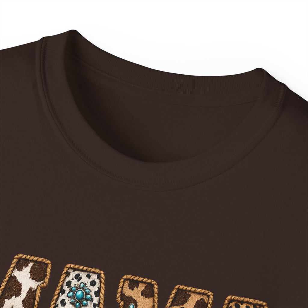 Mama Leopard Print Tee with Turquoise Ribbon — Mother's Day Graphic Shirt