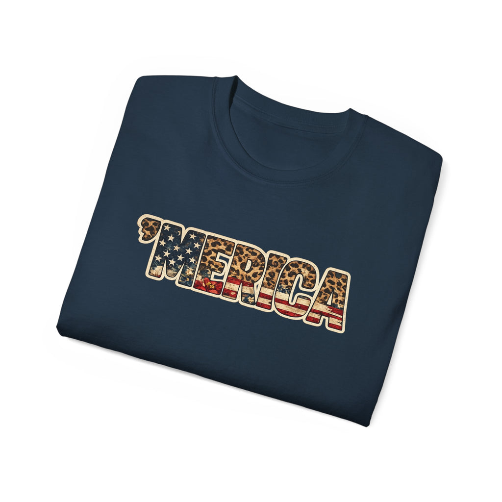 'Merica American Flag Text Tee — Patriotic Fourth of July Shirt
