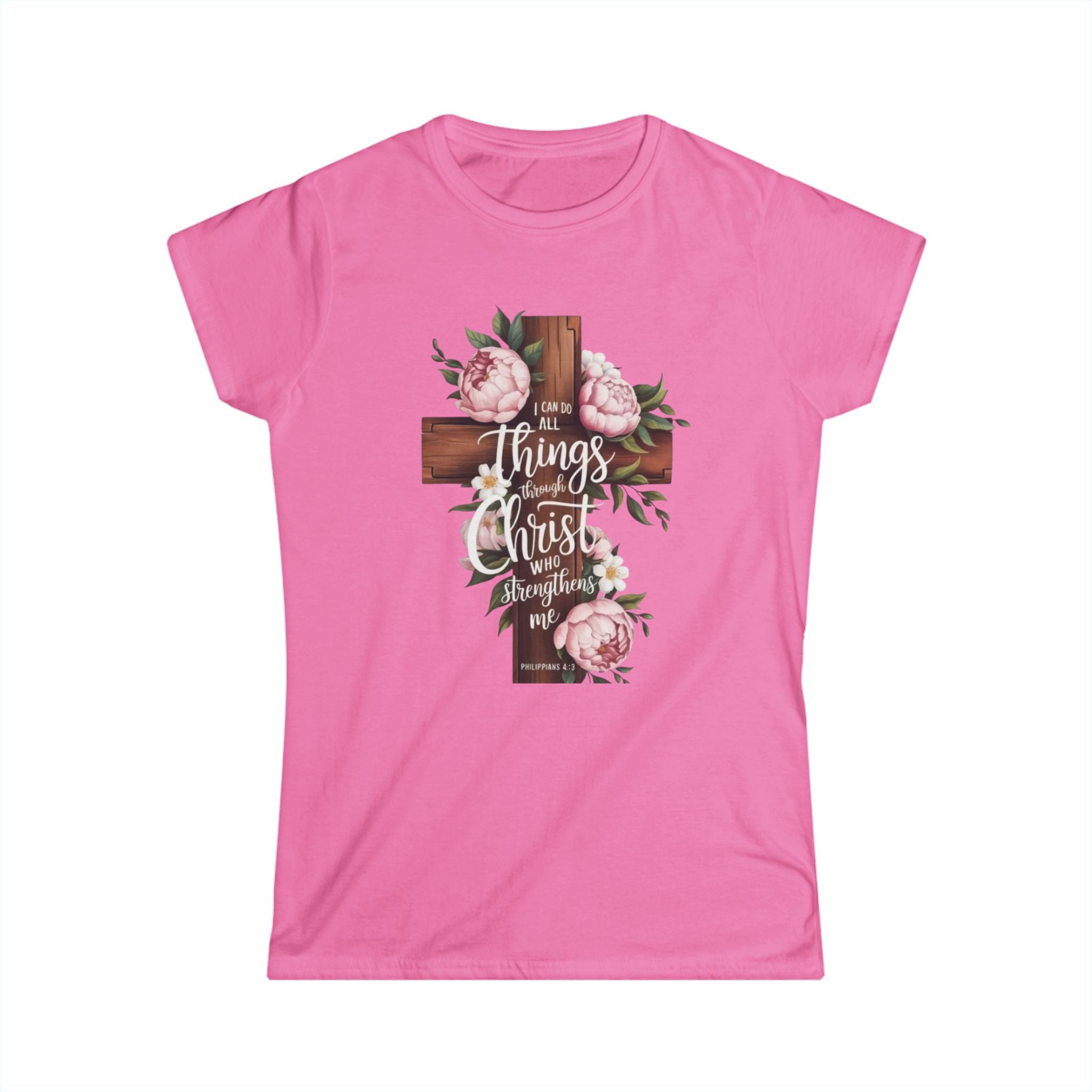 Women's Floral Cross Tee – "I Can Do All Things Through Christ" Christian Shirt