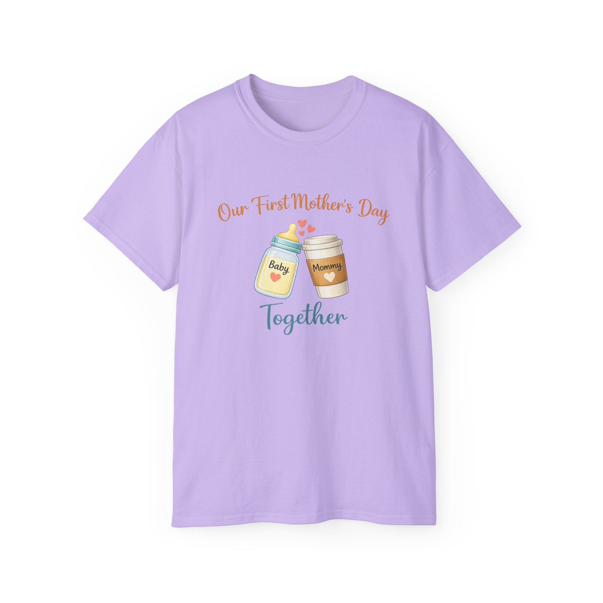 Mother’s Day T-Shirt “Our First Mother’s Day Together” Baby Bottle & Coffee Design