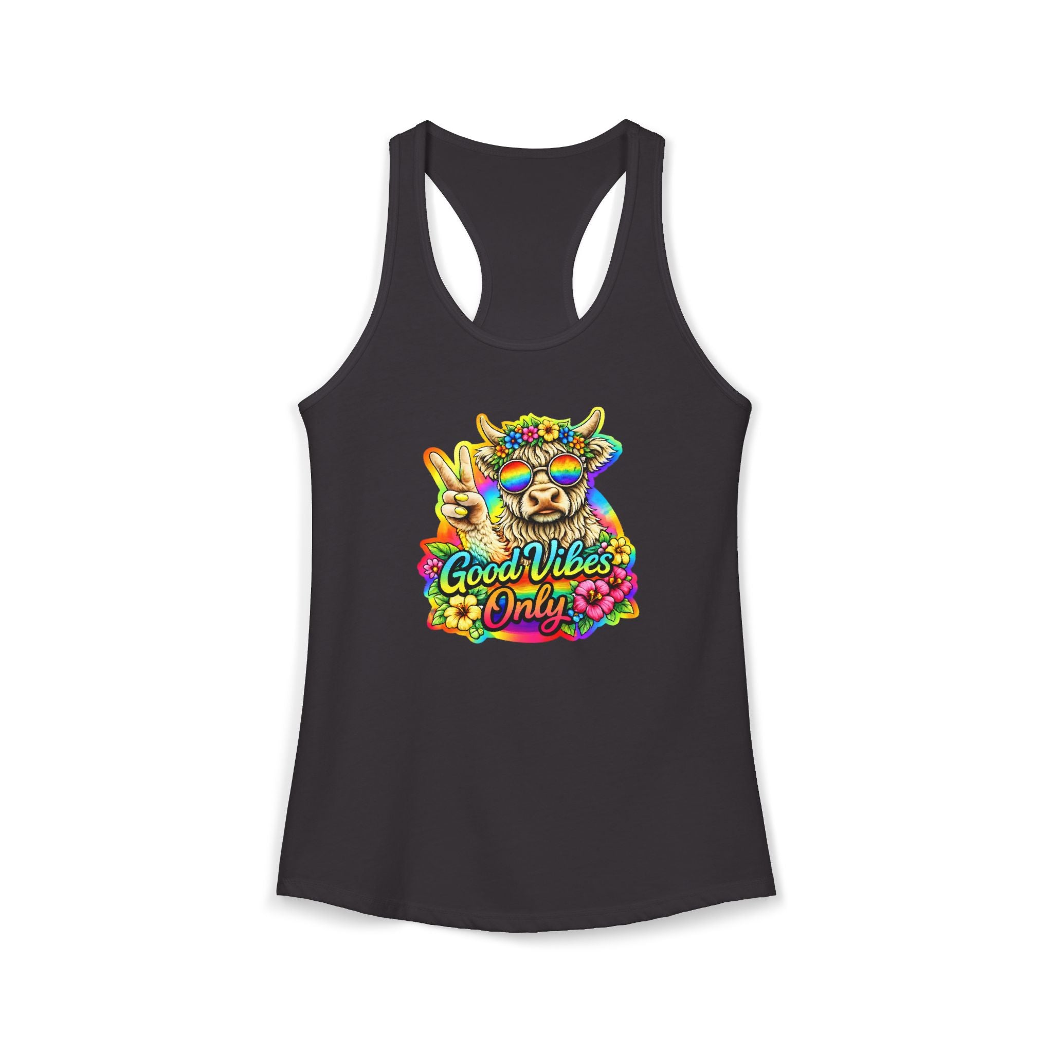 Women's "Good Vibes Only" Highland Cow Racerback Tank